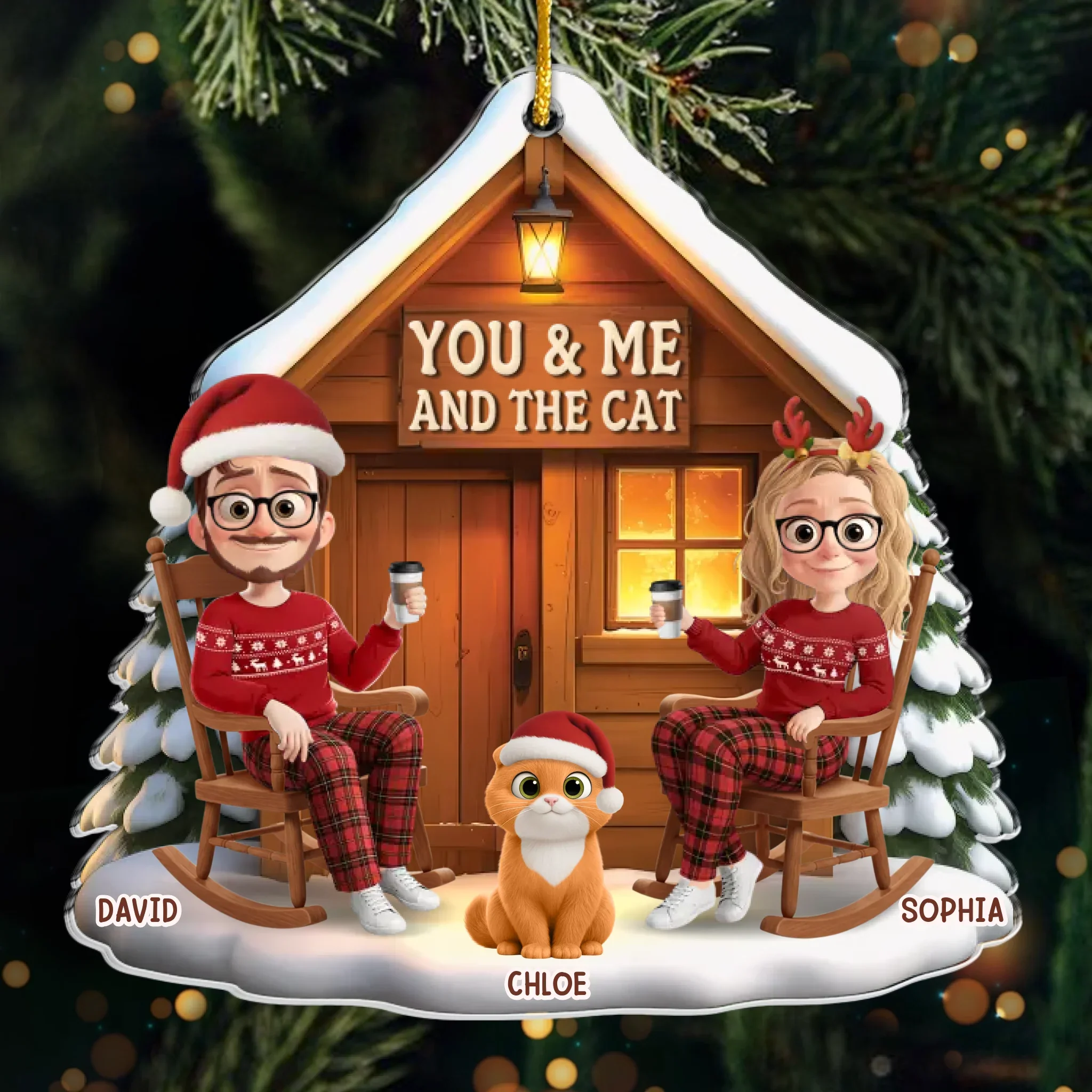 Custom Acrylic Ornament - Personalized Anniversary Christmas Wedding Gifts For Husband And Wife, Cat Mom And Dad - You, Me And The Purr Machine - Image 2