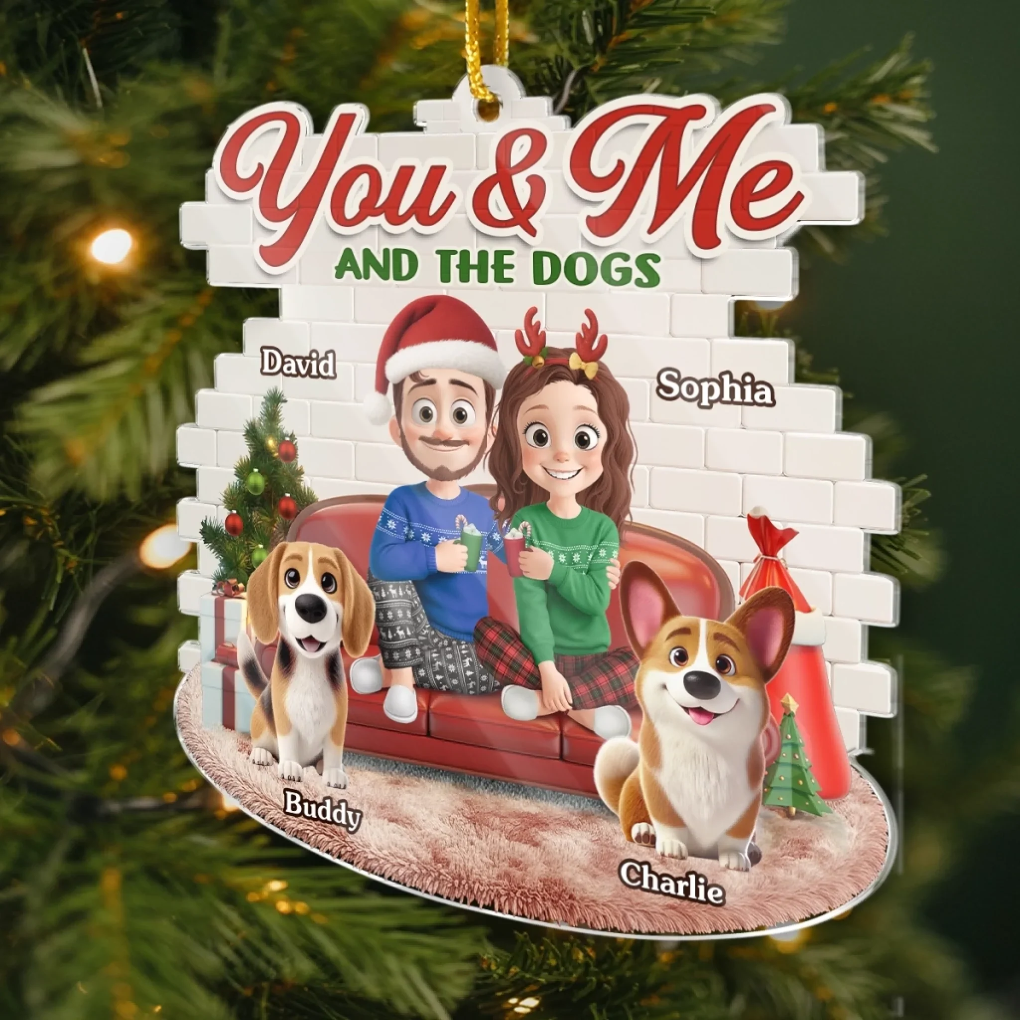 Custom Acrylic Ornament - Personalized Anniversary Christmas Wedding Gifts For Husband And Wife, Dog Cat Lovers - Fetching Memories Together - Image 3