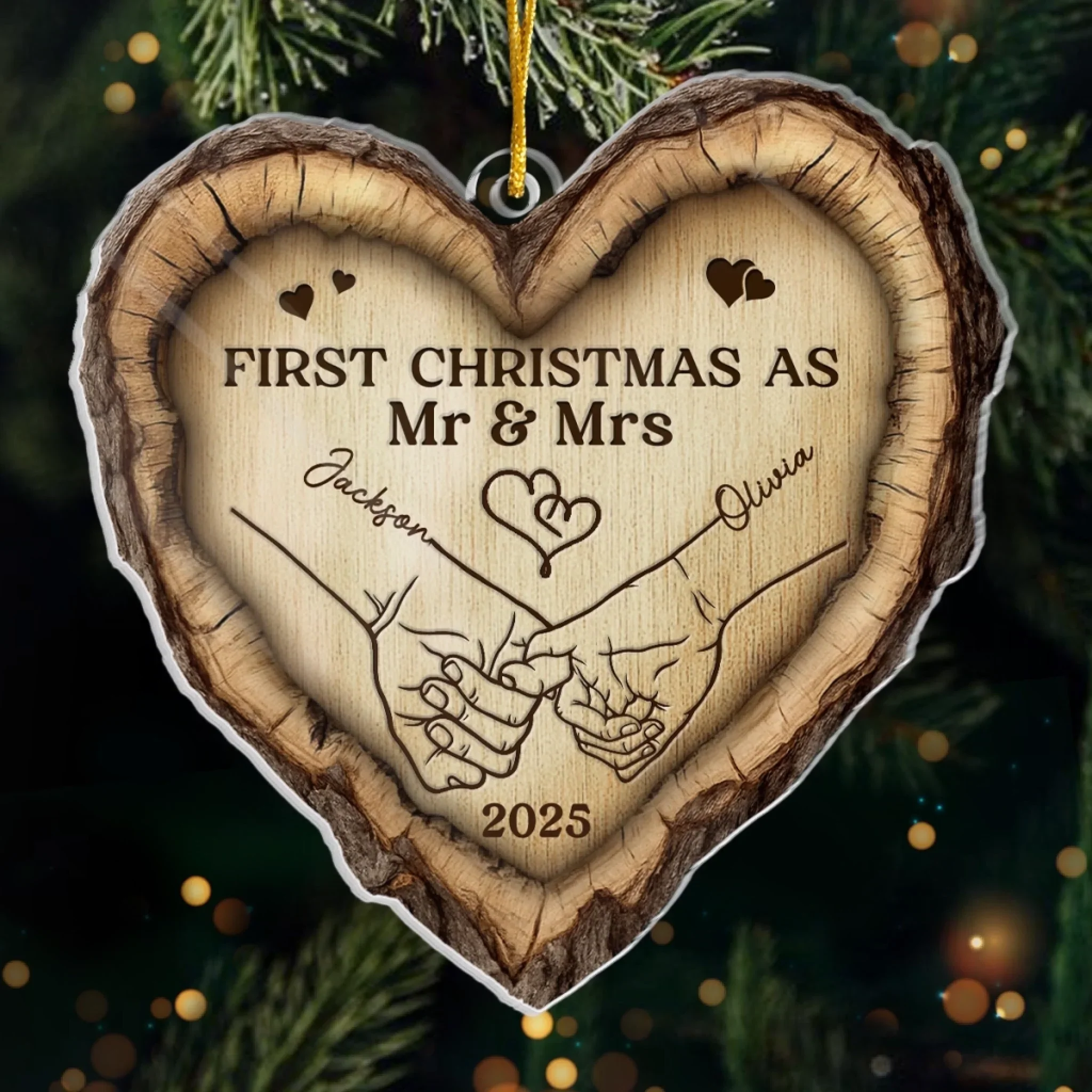 Custom Acrylic Ornament - Personalized Anniversary Christmas Wedding Gifts For Husband And Wife, Him And Her - Hand In Hand, Heart To Heart