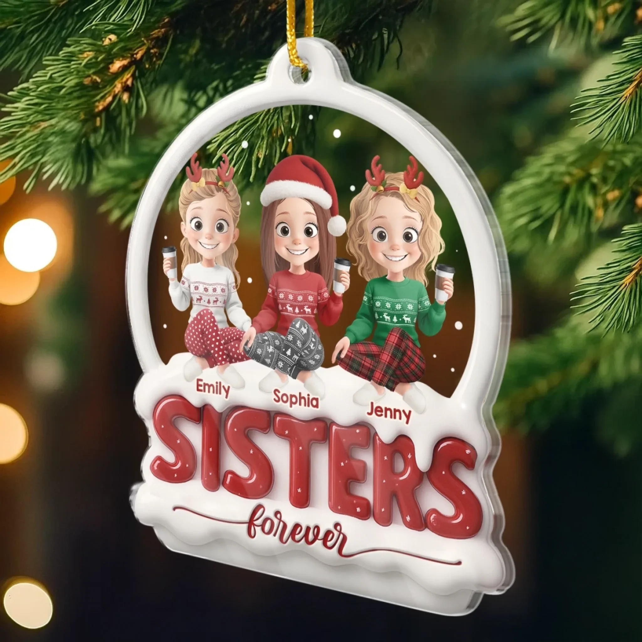 Custom Acrylic Ornament - Personalized Best Friend Christmas Birthday Gifts For Women, Besties, Sisters, BFF - Bestie Nights Glow With Cheer - Image 3