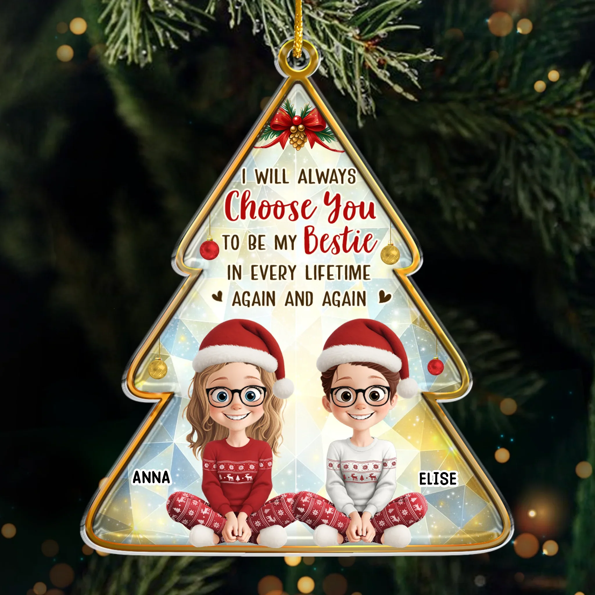 Custom Acrylic Ornament - Personalized Best Friend Christmas Birthday Gifts For Women, Besties, Sisters, BFF - Sharing Laughs Under Christmas Lights - Image 2