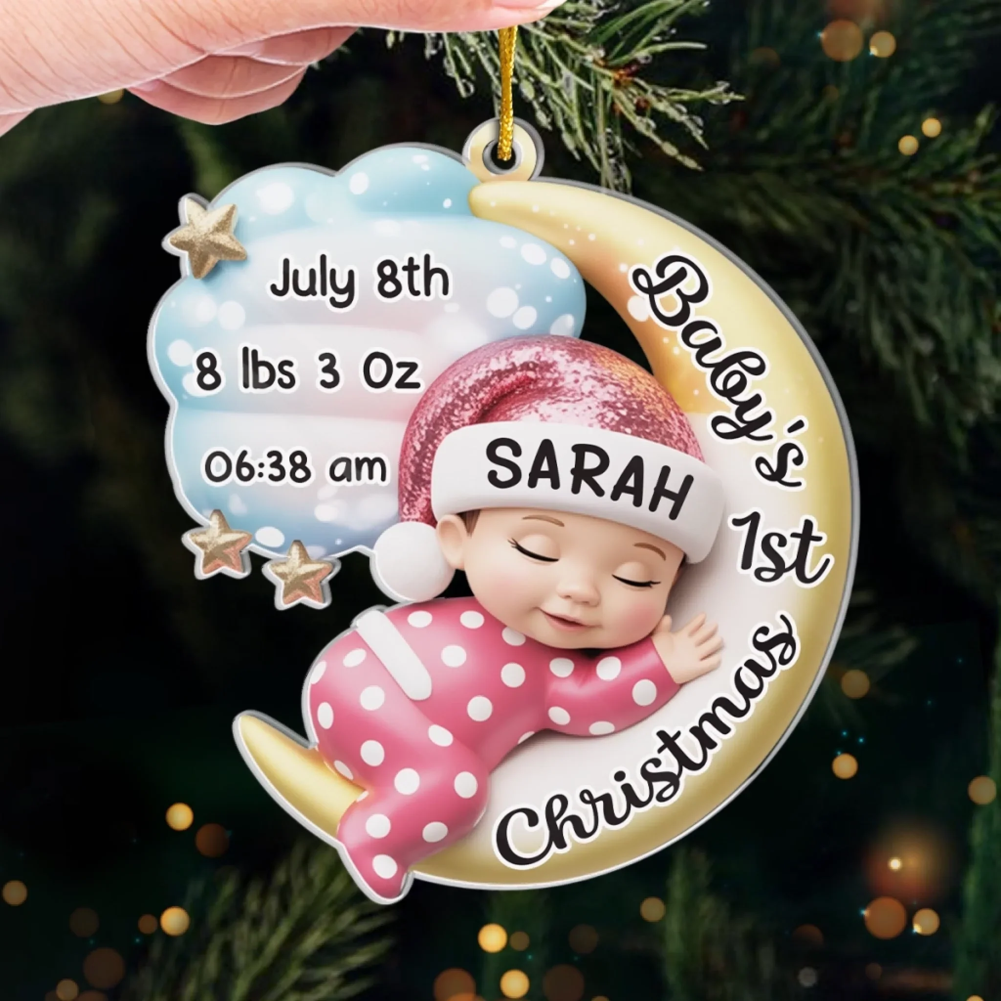 Custom Acrylic Ornament - Personalized Christmas Baby Shower, Gender Reveal Gifts For New Moms, New Dads, New Parents - Cherishing Your Very First Christmas - Image 4