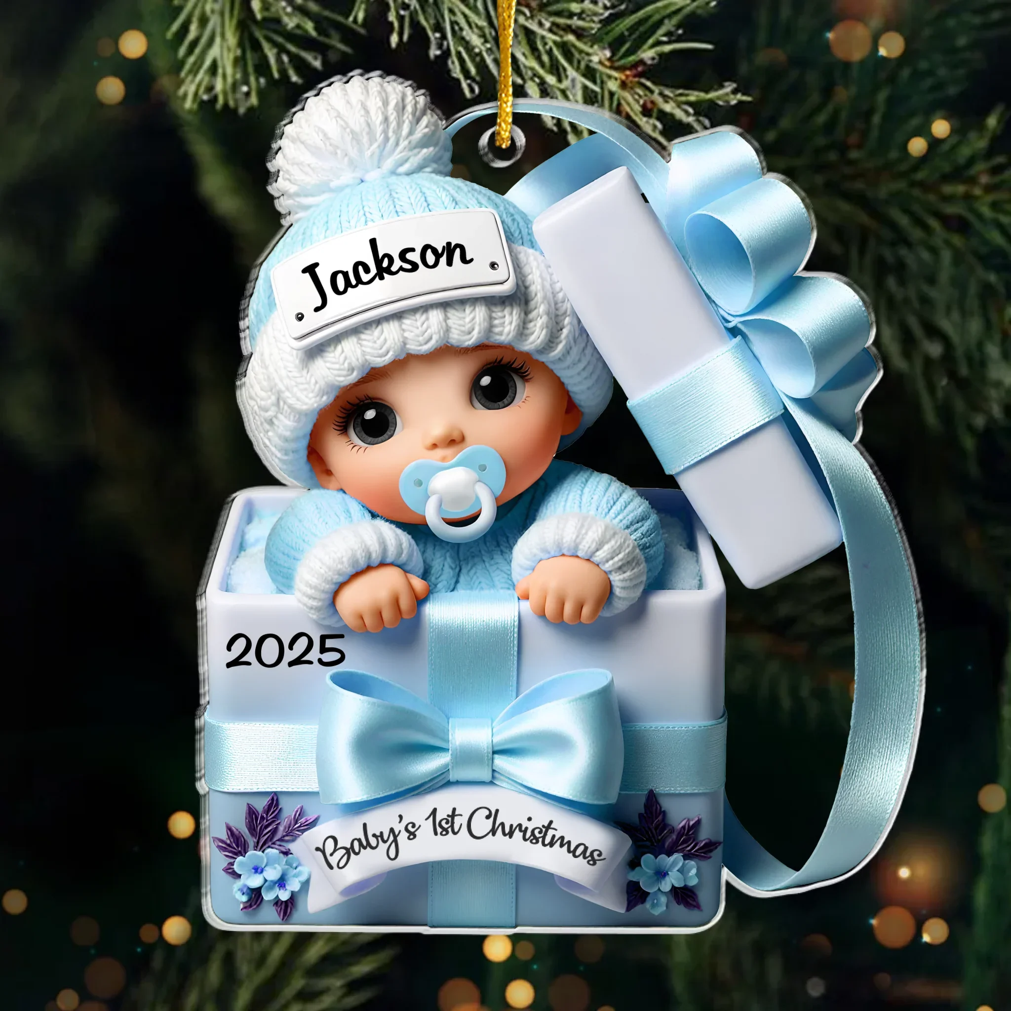 Custom Acrylic Ornament - Personalized Christmas Baby Shower, Gender Reveal Gifts For New Moms, New Dads, New Parents - Our Little Bundle's First Holiday Season - Image 2