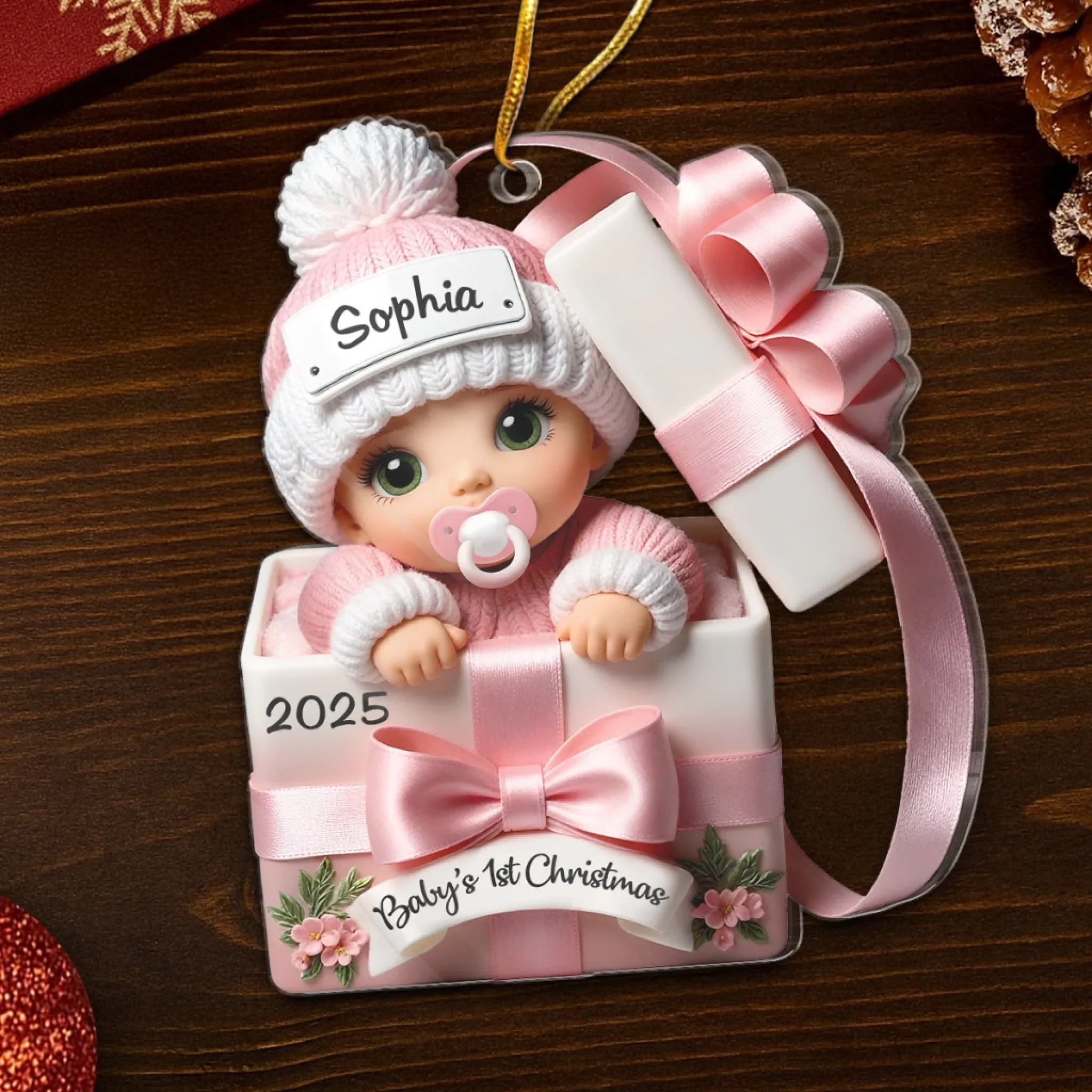 Custom Acrylic Ornament - Personalized Christmas Baby Shower, Gender Reveal Gifts For New Moms, New Dads, New Parents - Our Little Bundle's First Holiday Season - Image 3