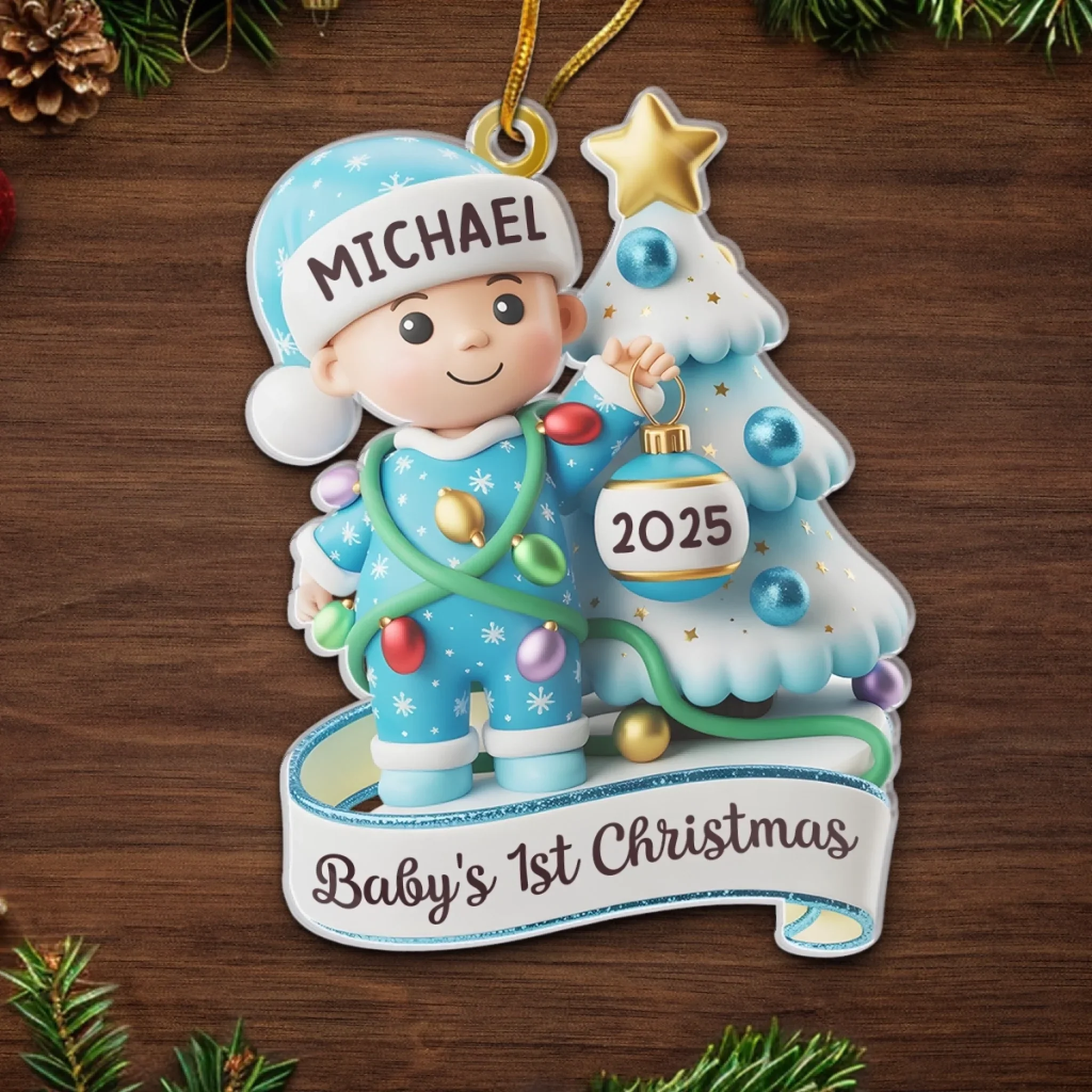 Custom Acrylic Ornament - Personalized Christmas Baby Shower, Gender Reveal Gifts For New Moms, New Dads, New Parents - Stockings, Snows, And Baby Giggles - Image 5