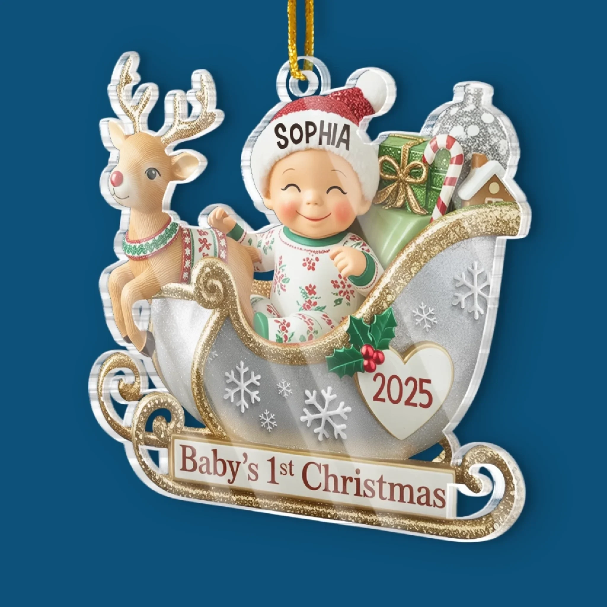 Custom Acrylic Ornament - Personalized Christmas Baby Shower, Gender Reveal Gifts For New Moms, New Dads, New Parents - Tiny Feet Big Christmas Joy - Image 3