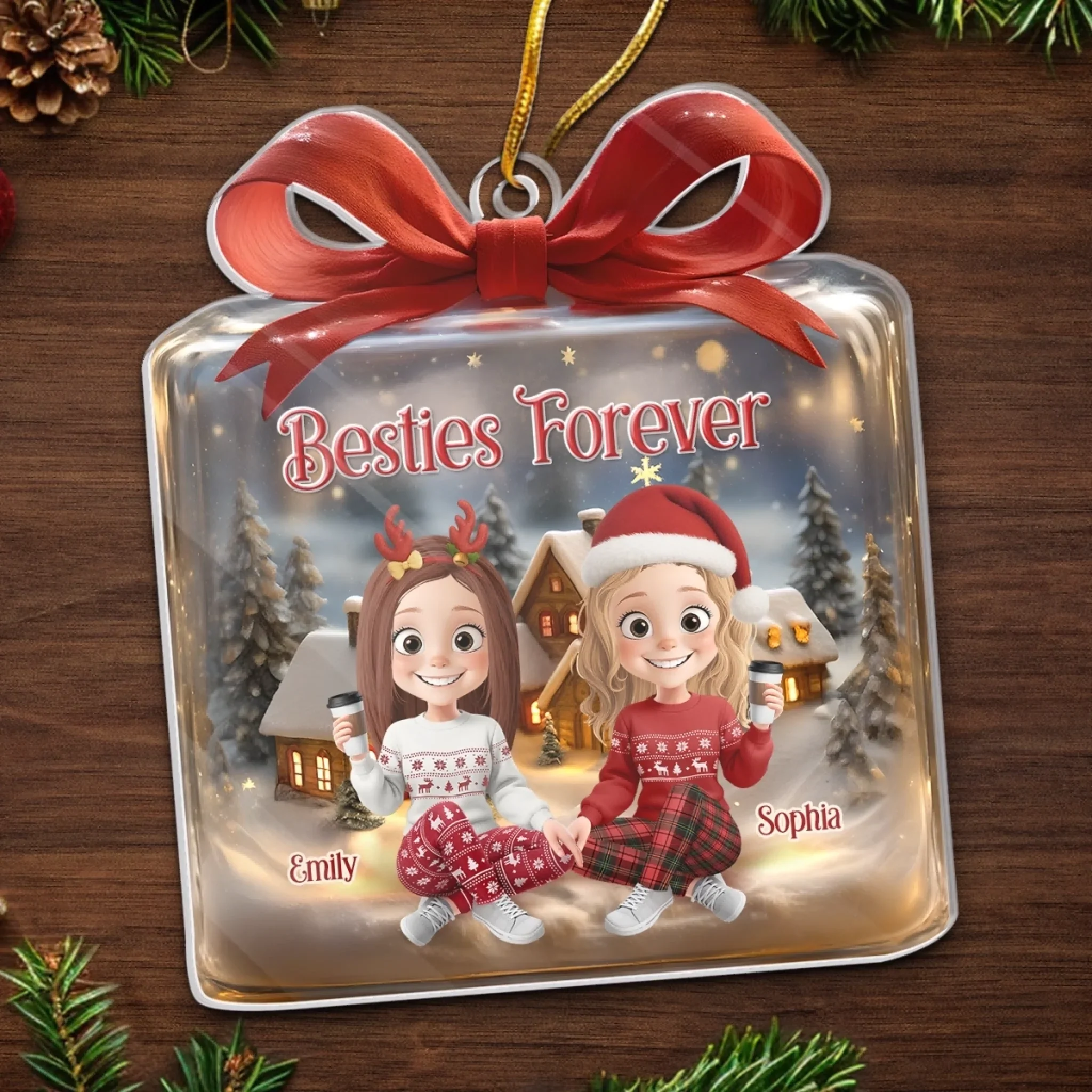 Custom Acrylic Ornament - Personalized Christmas Best Friend Birthday Gifts For Women, Besties, Sisters, BFF - Besties Forever Holiday Cheer - Image 5
