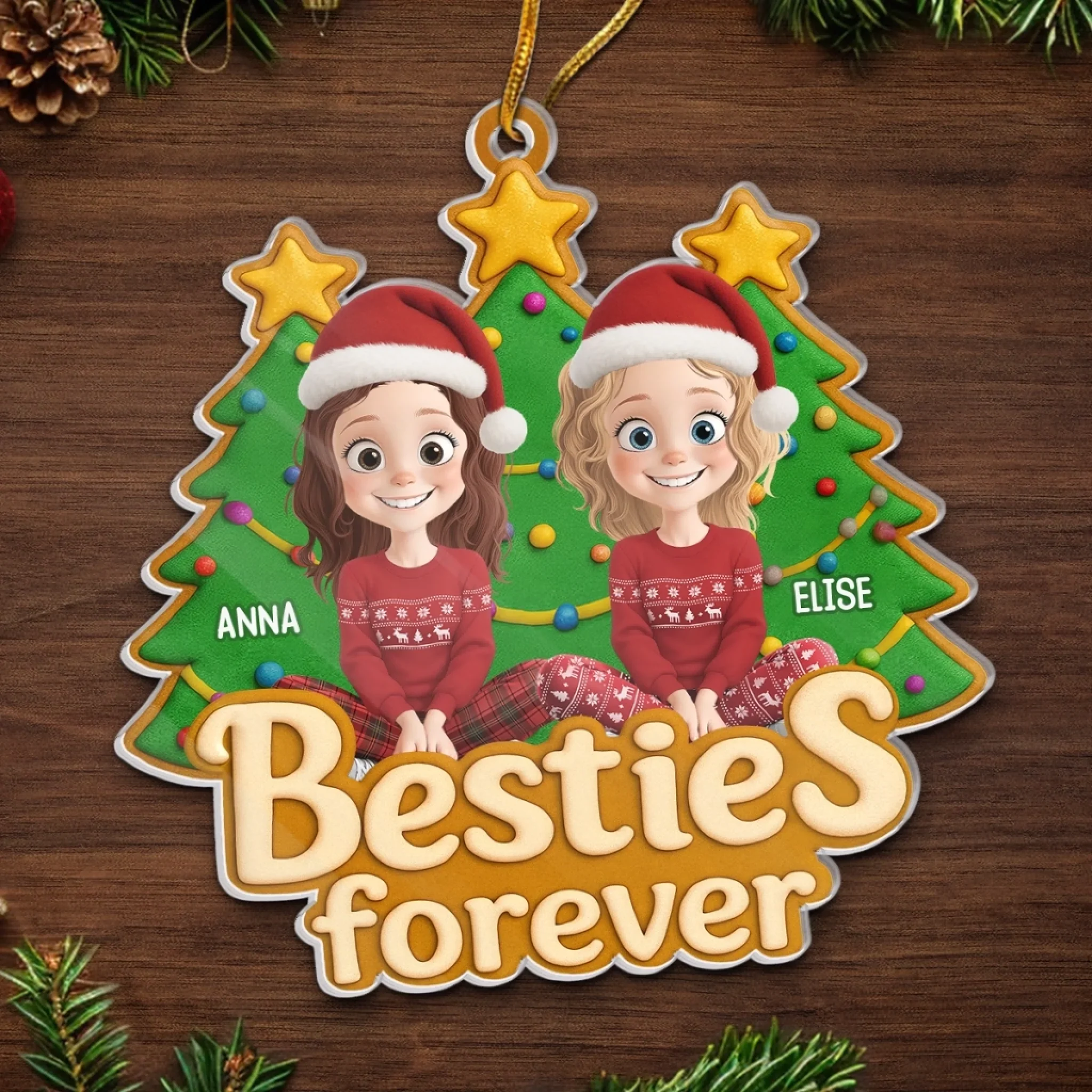 Custom Acrylic Ornament - Personalized Christmas Best Friend Birthday Gifts For Women, Besties, Sisters, BFF - Christmas Vibes With Besties - Image 5