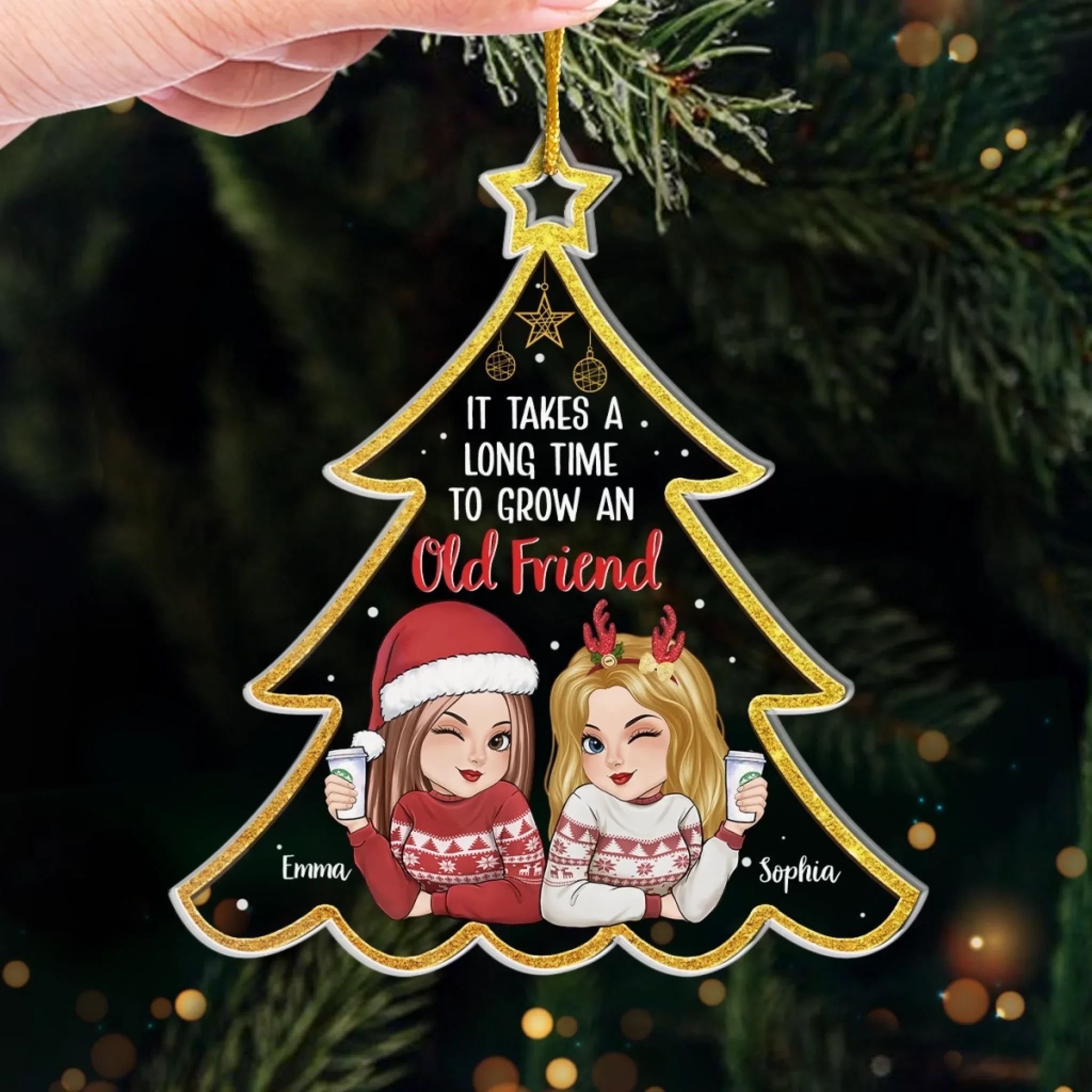 Custom Acrylic Ornament - Personalized Christmas Best Friend Birthday Gifts For Women, Besties, Sisters, BFF - Growing Old Friends Together - Image 4