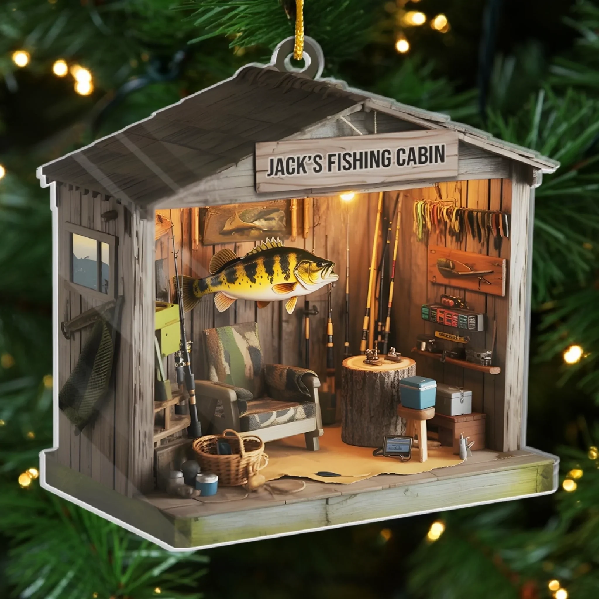 Custom Acrylic Ornament - Personalized Christmas Birthday Fishing Gifts For Fisherman - A Cabin Full Of Calm And Fish Tales