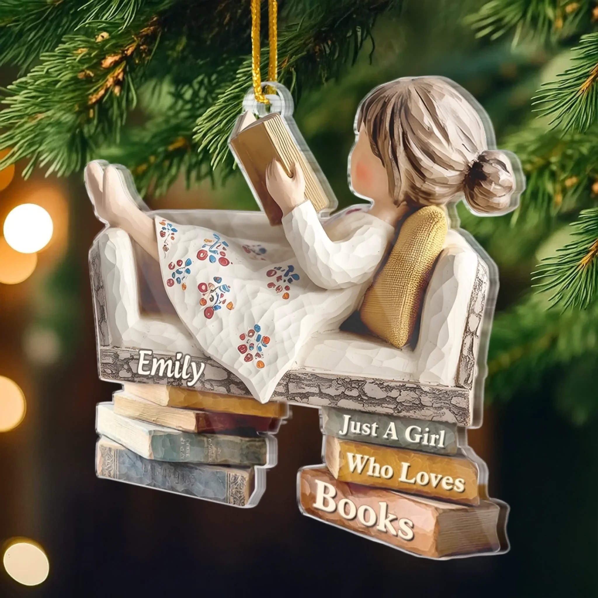 Custom Acrylic Ornament - Personalized Christmas Bookish Gifts For Book Lovers, Bookworms, Readers - Lost In A Good Book - Image 3