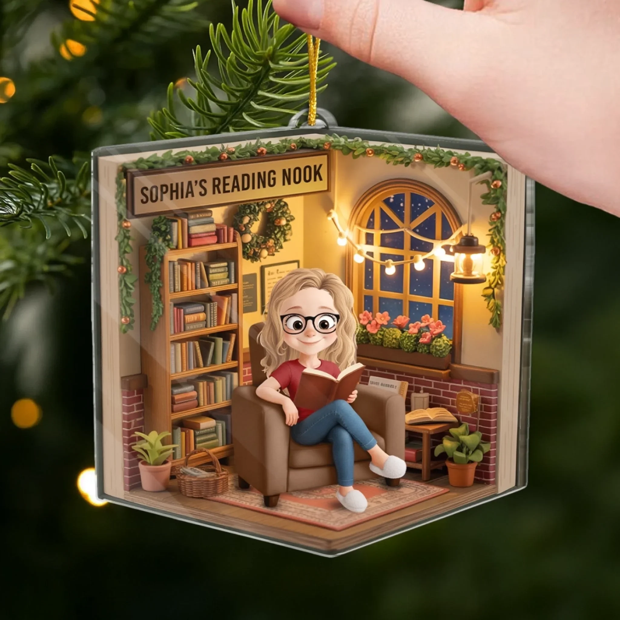 Custom Acrylic Ornament - Personalized Christmas Bookish Gifts For Book Lovers, Bookworms, Readers - This Nook Is My Happy Chapter - Image 4