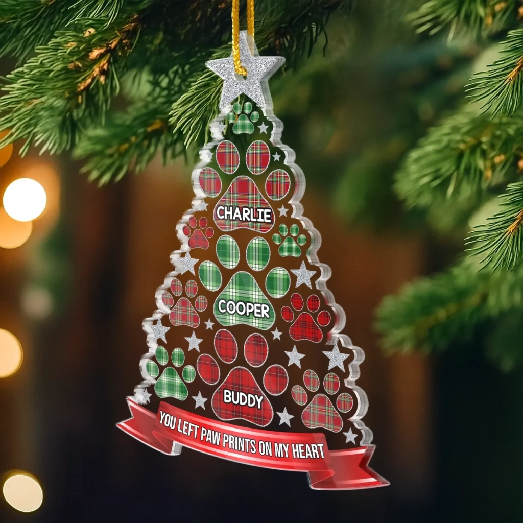 Custom Acrylic Ornament - Personalized Pet Christmas Memorial Sympathy Gifts For Dogs, Cats - Paw Prints Forever In Our Hearts - Image 3