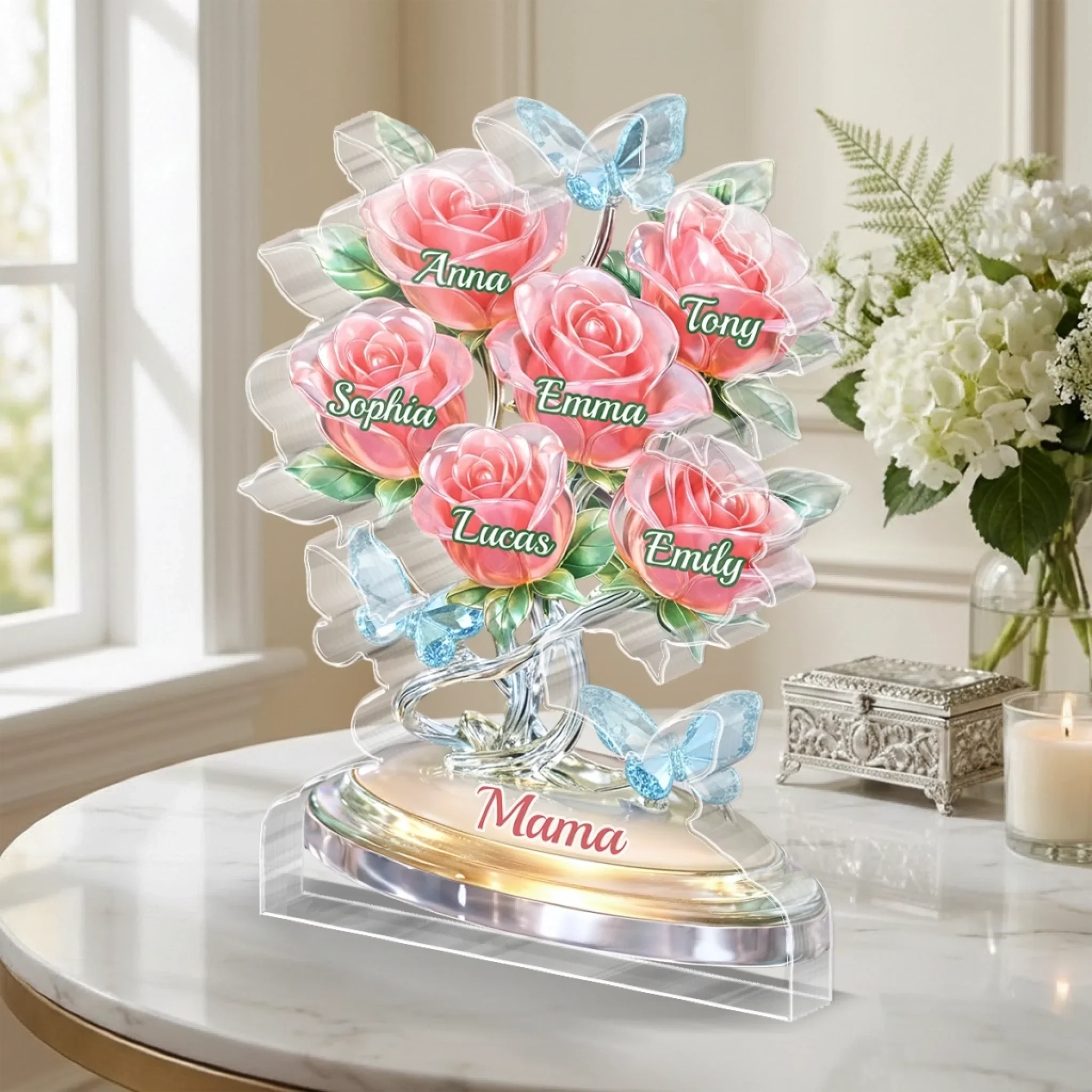 Custom Acrylic Plaque - Personalized Mother's Day Birthday Gifts For Mom, Grandma - A Family Bouquet, Forever Fresh - Image 3