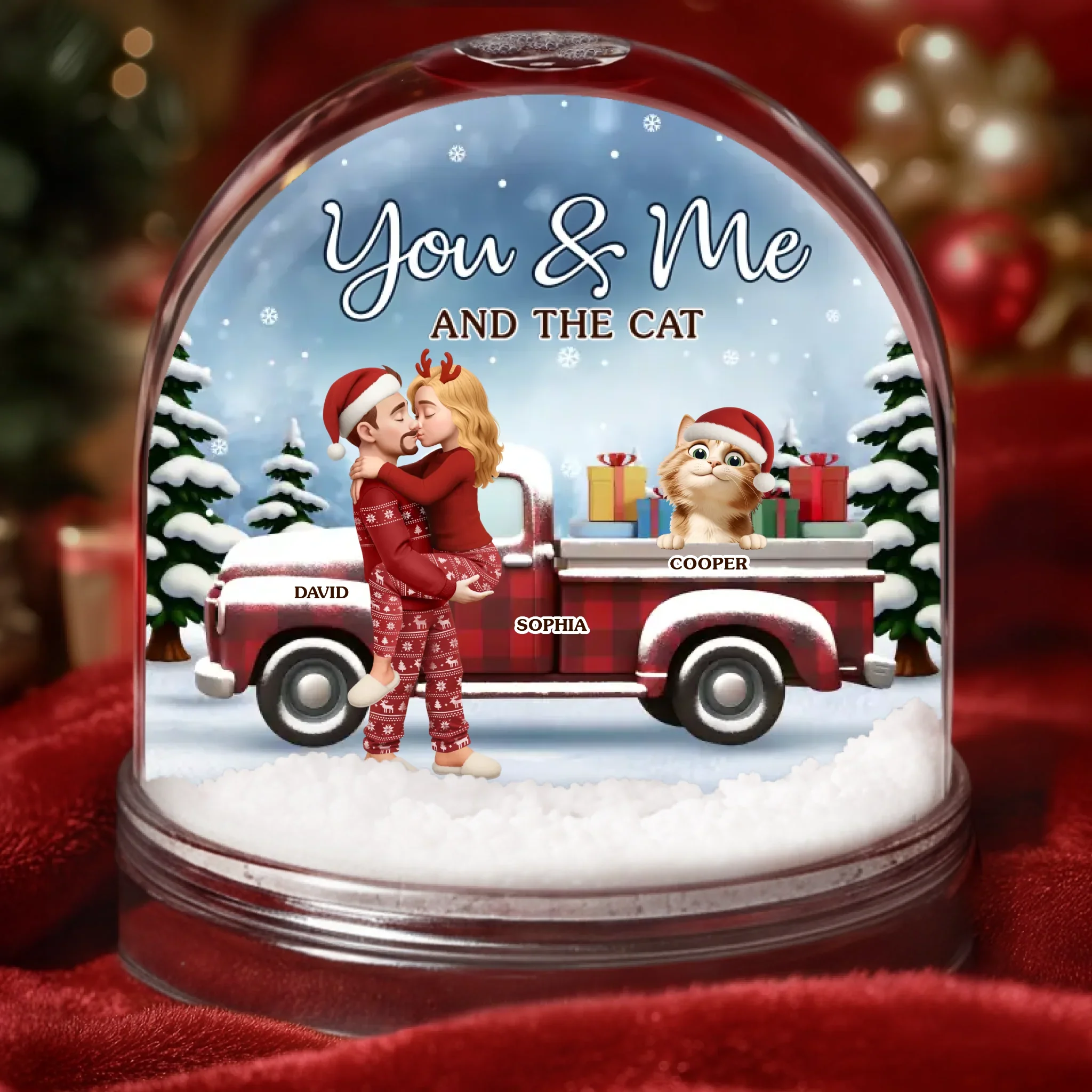 Custom Acrylic Snow Globe - Personalized Anniversary Christmas Wedding Gifts For Husband And Wife, Gifts For Cat Lovers, Cat Mom And Dad - You Me And The Cat - Image 2