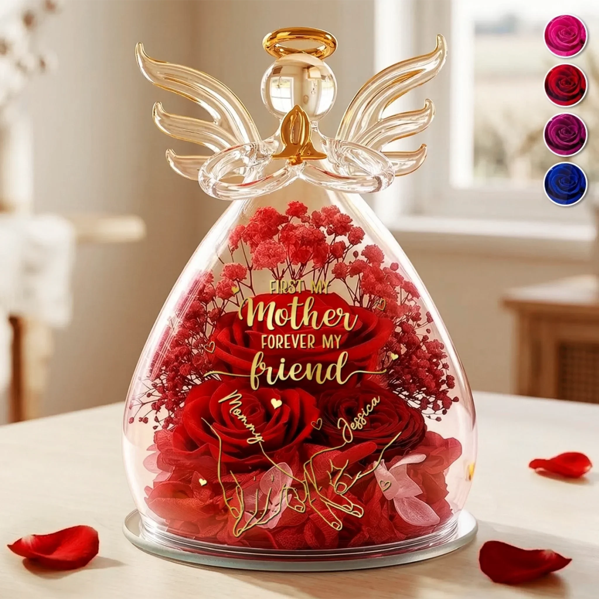 Custom Angel Dome With Preserved Flowers - Personalized Mother's Day Birthday Gifts For Mom, Daughter - Mom Love Never Fades - Image 2