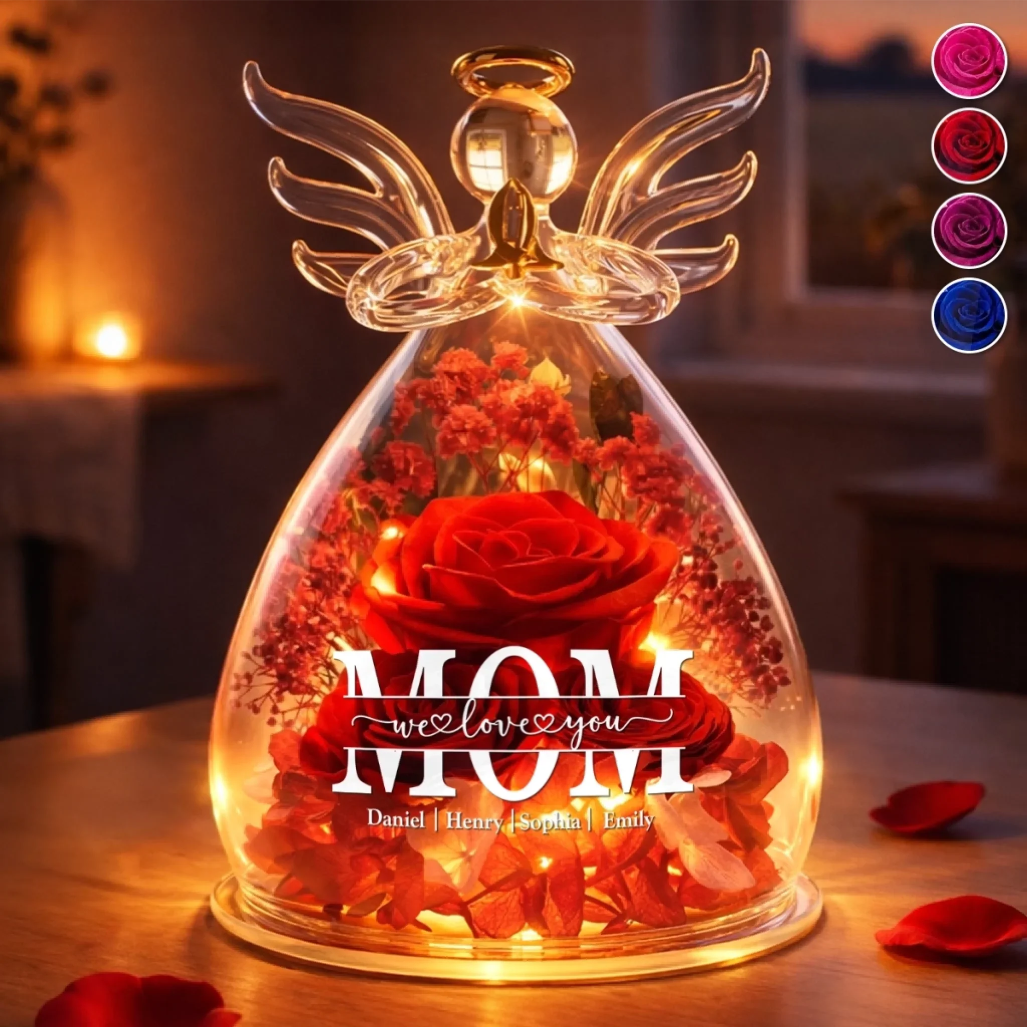 Custom Angel Dome With Preserved Flowers - Personalized Mother's Day Birthday Gifts For Mom, Grandma - Mom Love Always Shines