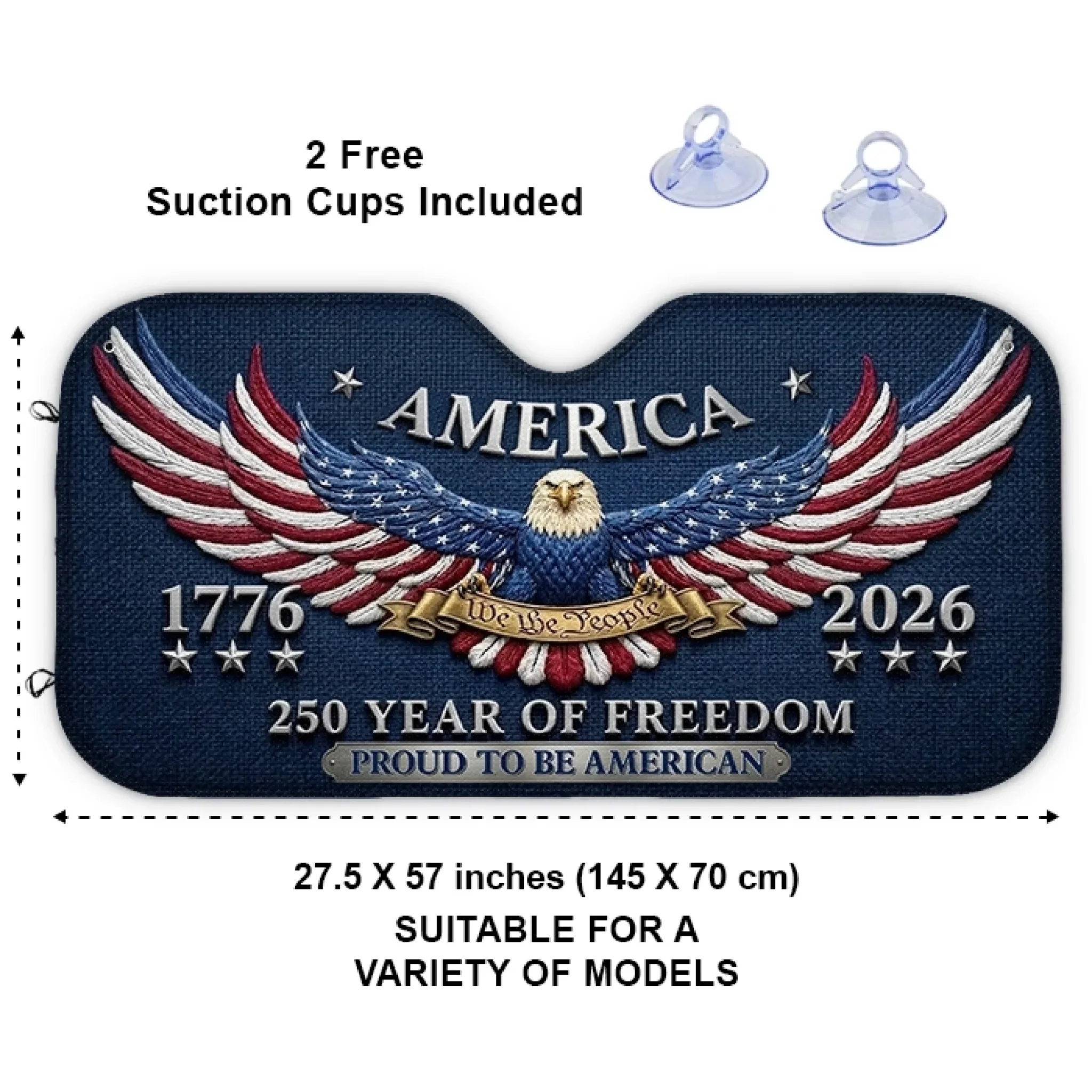 Custom Auto Windshield Sunshade, Car Window Protector - Personalized America 250th Anniversary Gifts For Women, Men - Proud To Be American - Image 3