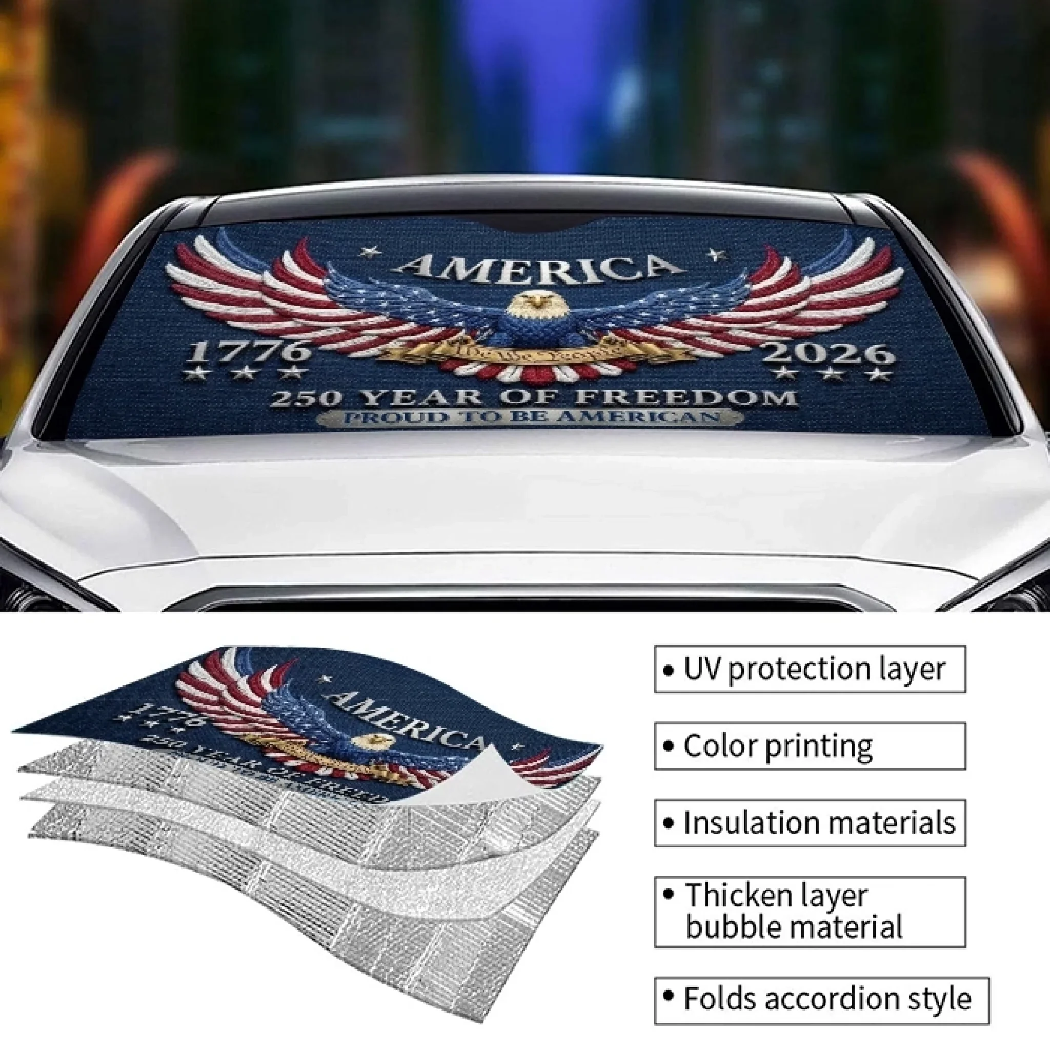Custom Auto Windshield Sunshade, Car Window Protector - Personalized America 250th Anniversary Gifts For Women, Men - Proud To Be American - Image 4