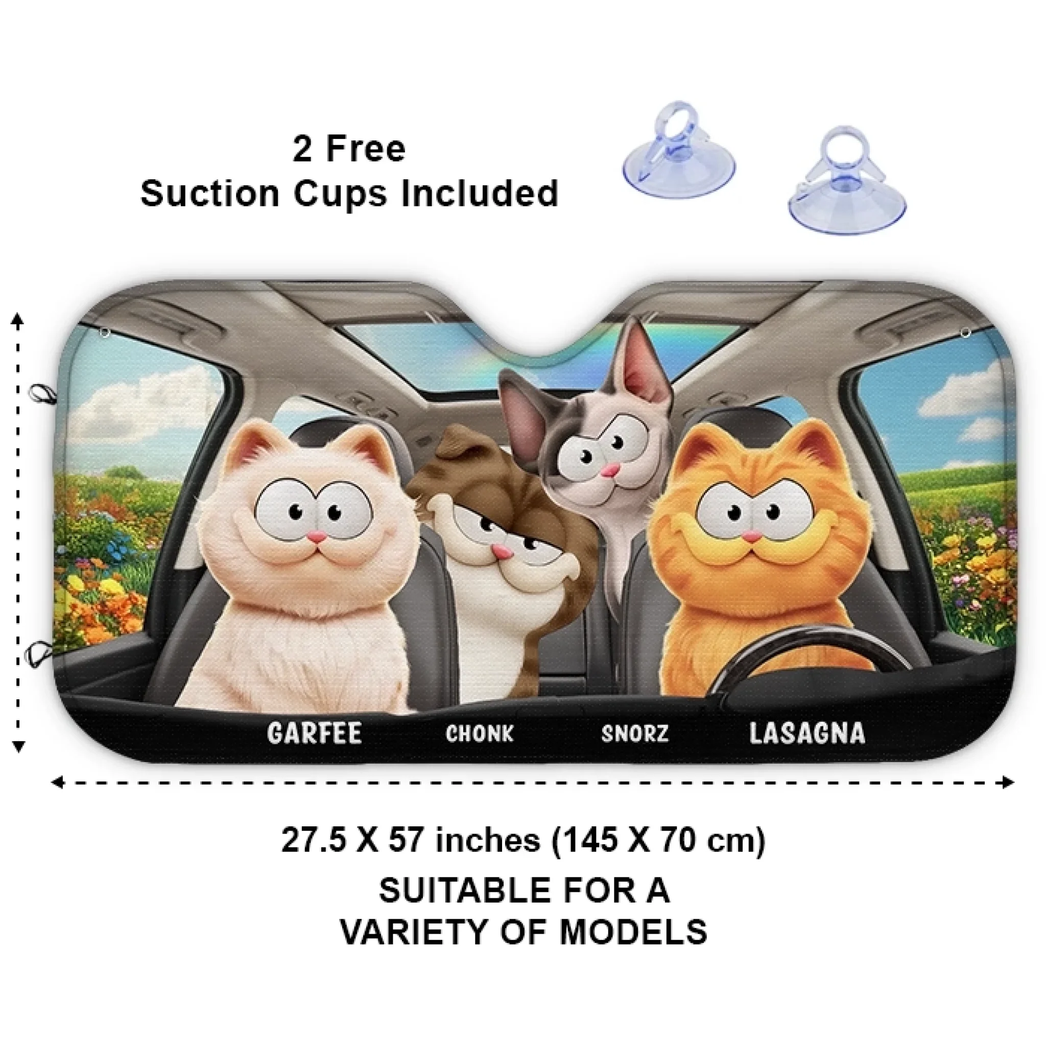 Custom Auto Windshield Sunshade, Car Window Protector - Personalized Summer Vacation And Travel Gifts For Cat Lovers, Cat Mom And Dad - Road Trips With My Furry Crew - Image 3