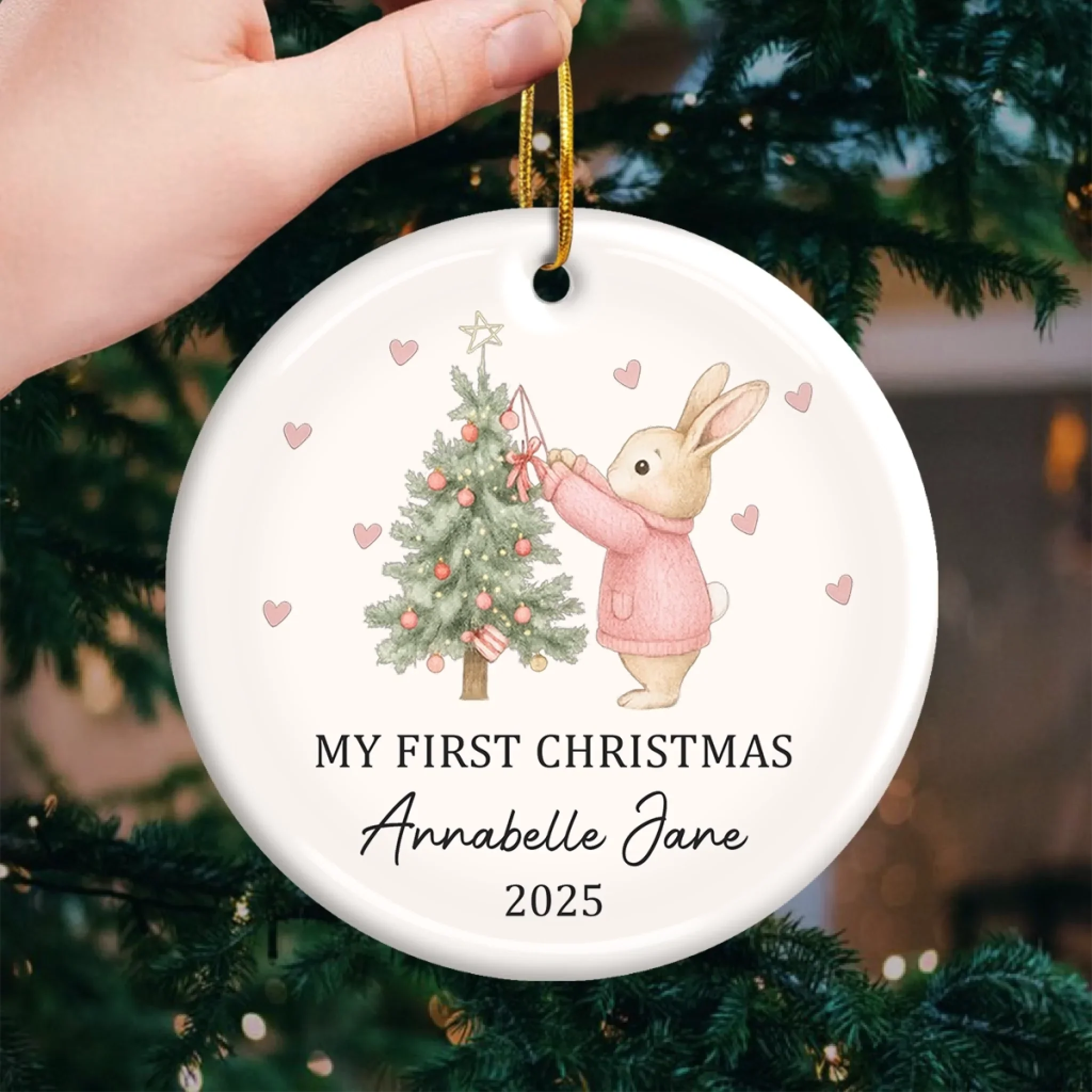 Custom Baby First Christmas Ceramic Ornament - Personalized Christmas Baby Shower, Gifts For New Moms, New Dads, New Parents - A New Star Brightens Christmas Night - Image 3