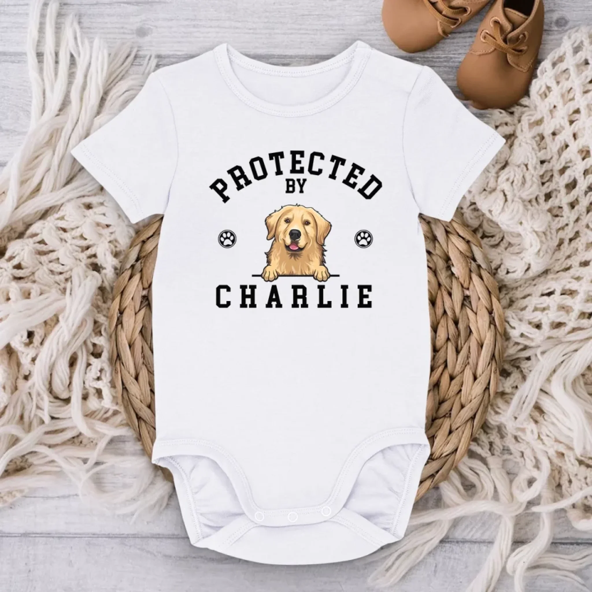 Custom Baby Onesie - Personalized Baby Shower, Gender Reveal Gifts For New Moms, New Dads, New Parents, Dog Cat Lovers - Guarded By My Dog - Image 3