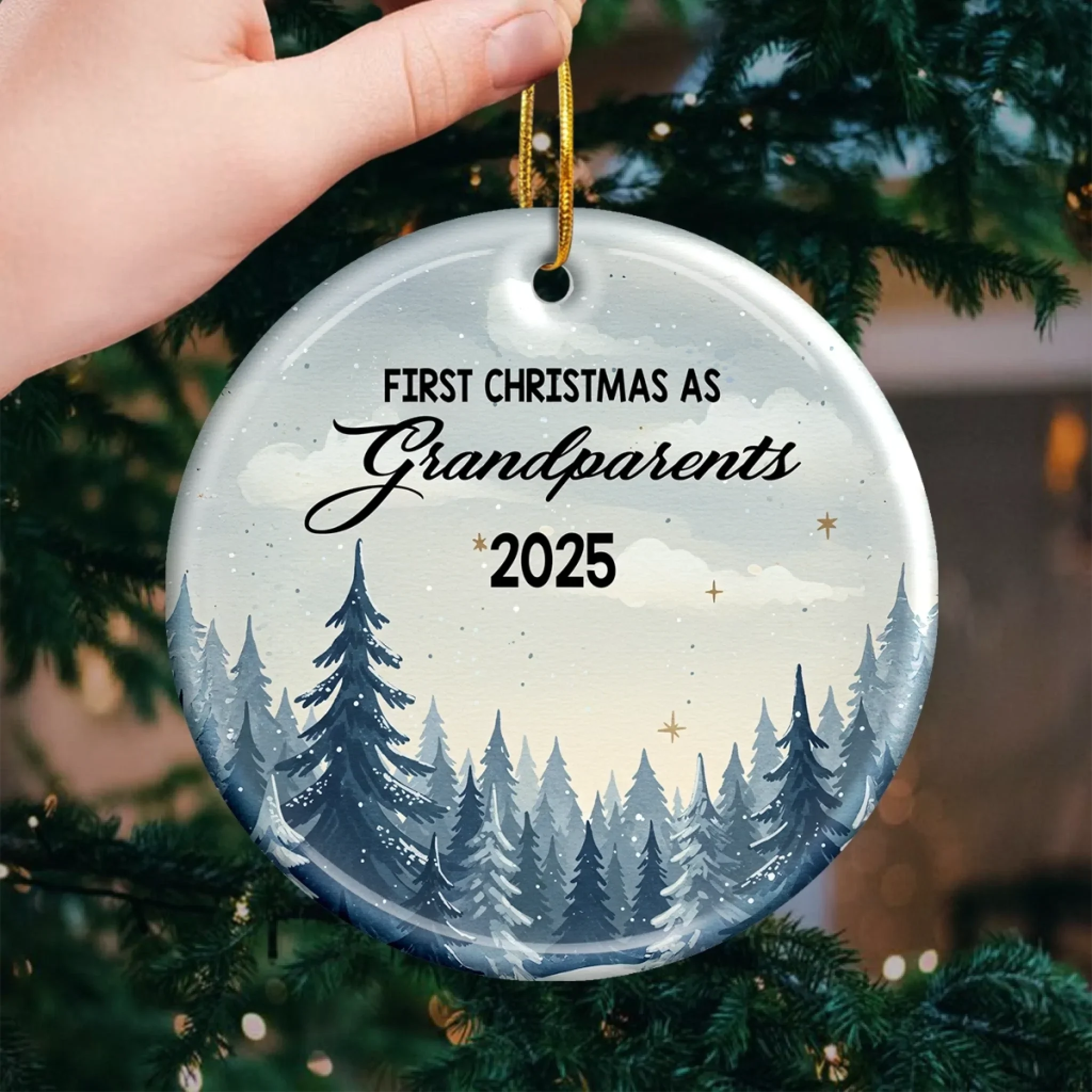 Custom Baby's First Christmas Grandparents Ceramic Ornament - Personalized Christmas Birthday Gifts For First Time Grandparents, Future Grandpa and Grandma, Family - A Grand Blessing Arrived - Image 3