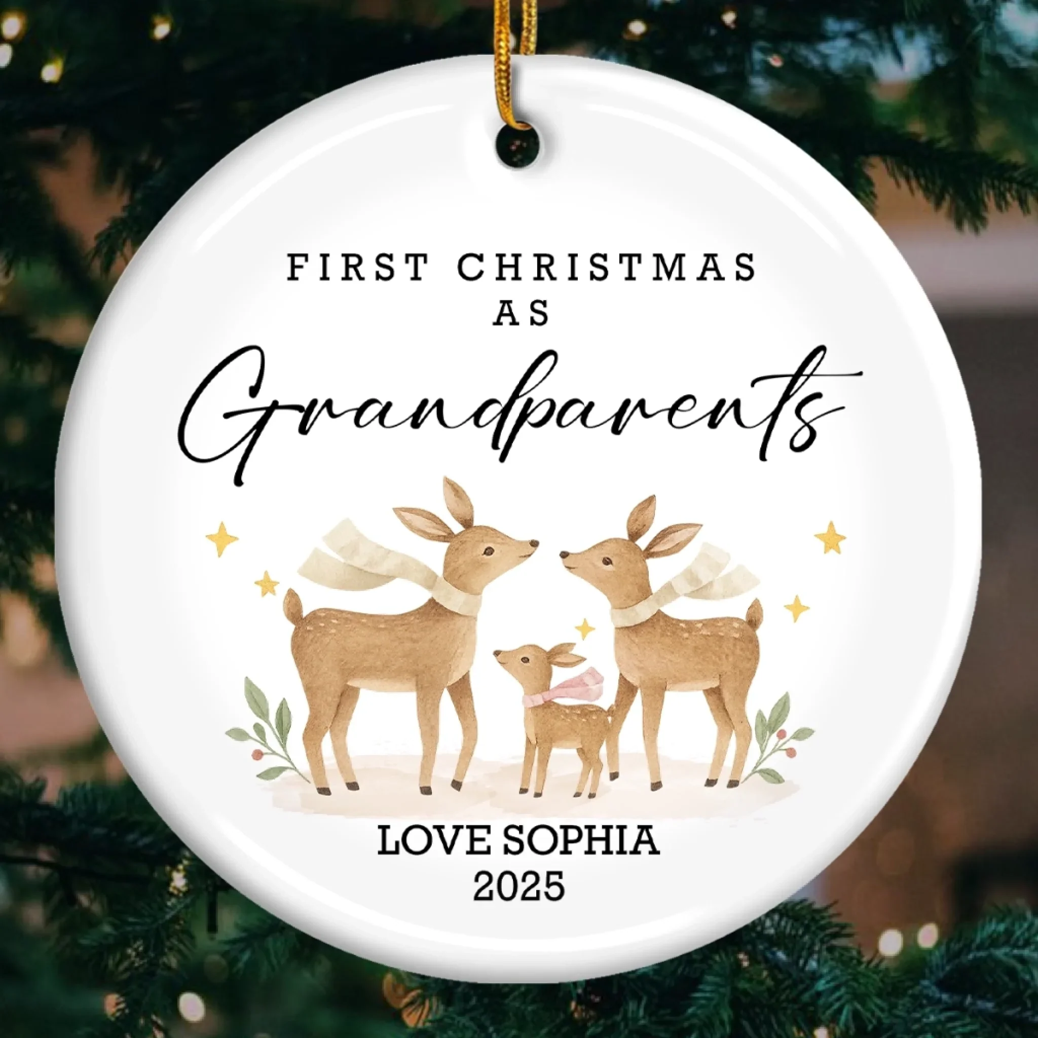 Custom Baby's First Christmas Grandparents Ceramic Ornament - Personalized Christmas Birthday Gifts For First Time Grandparents, Future Grandpa and Grandma, Family - New Little Christmas Miracle