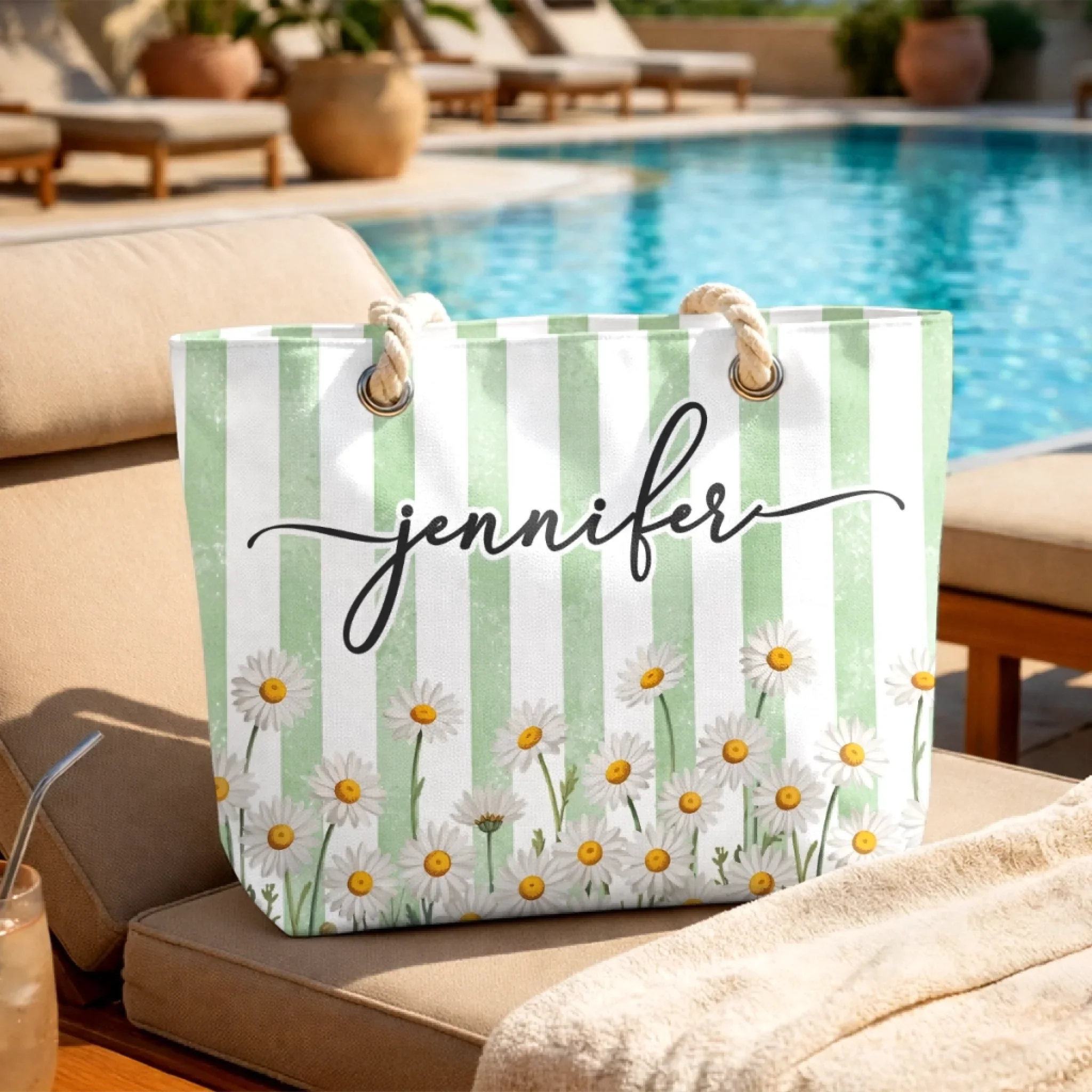 Custom Beach Bag - Personalized Summer Vacation And Travel Gifts For Best Friends, Family - Good Vibes Happen On The Tide - Image 3