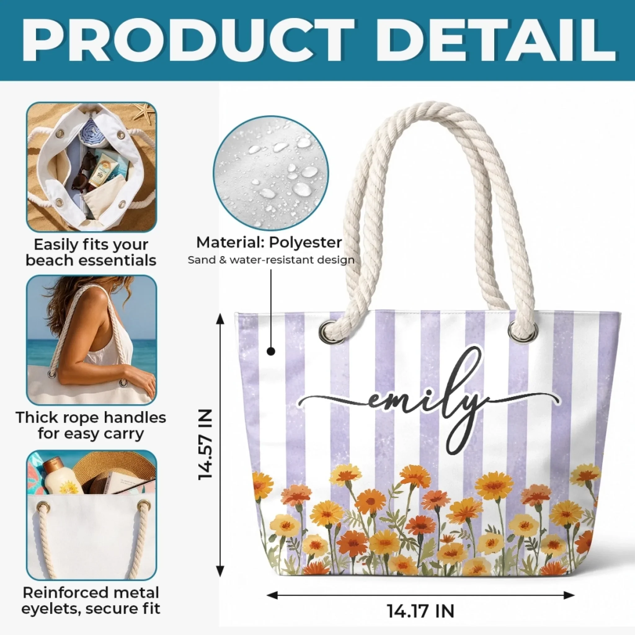Custom Beach Bag - Personalized Summer Vacation And Travel Gifts For Best Friends, Family - Good Vibes Happen On The Tide - Image 5