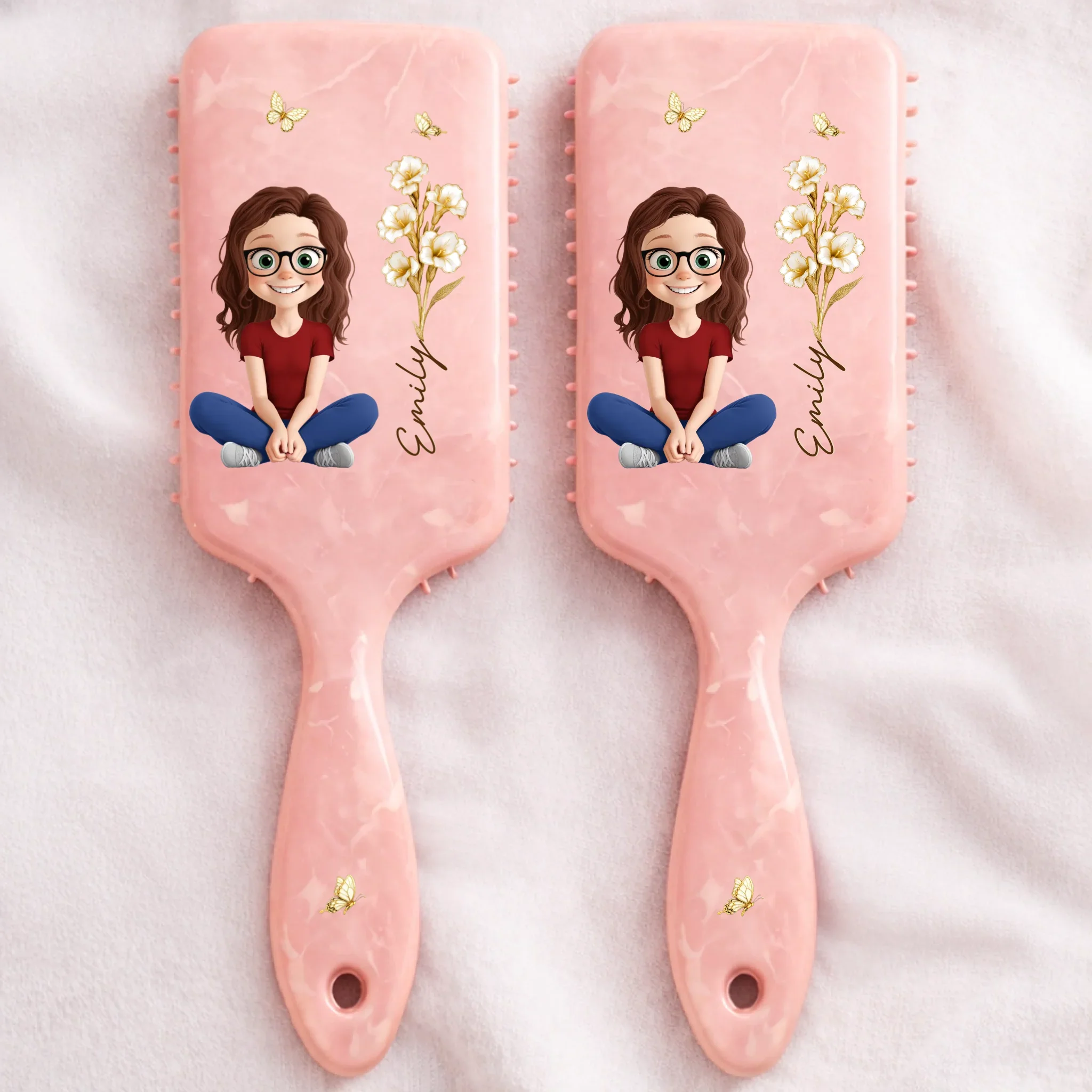 Custom Birth Month Flower Paddle Hair Brush - Personalized Thank You Birthday Gifts For Her, Friends, Sisters, Daughters, Mother, Bridesmaid - Butterflies, Blooms And Beauty - Image 3