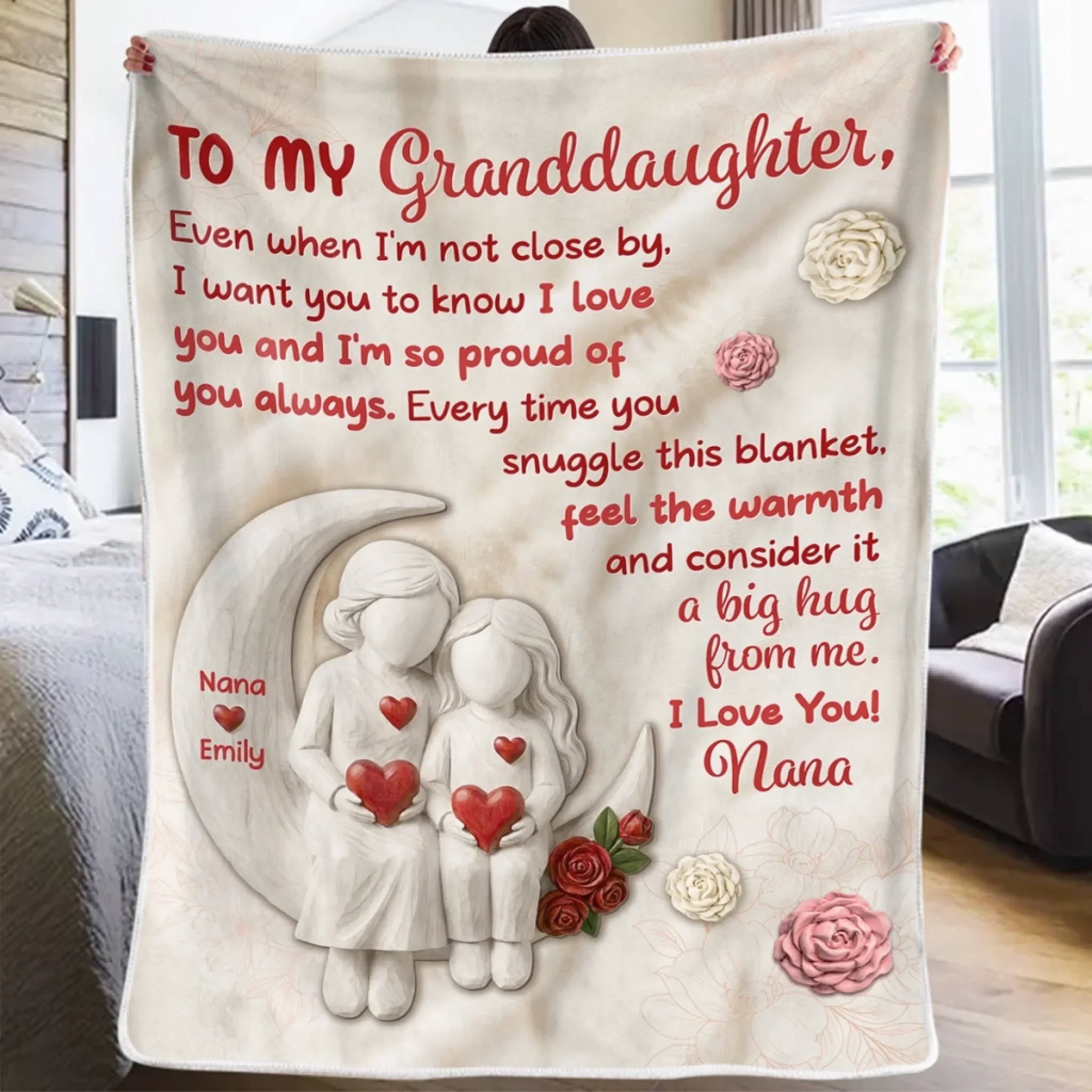Custom Blanket - Personalized Birthday Gifts For Grandma, Granddaughter - Snuggle Tight, Nana’s Love