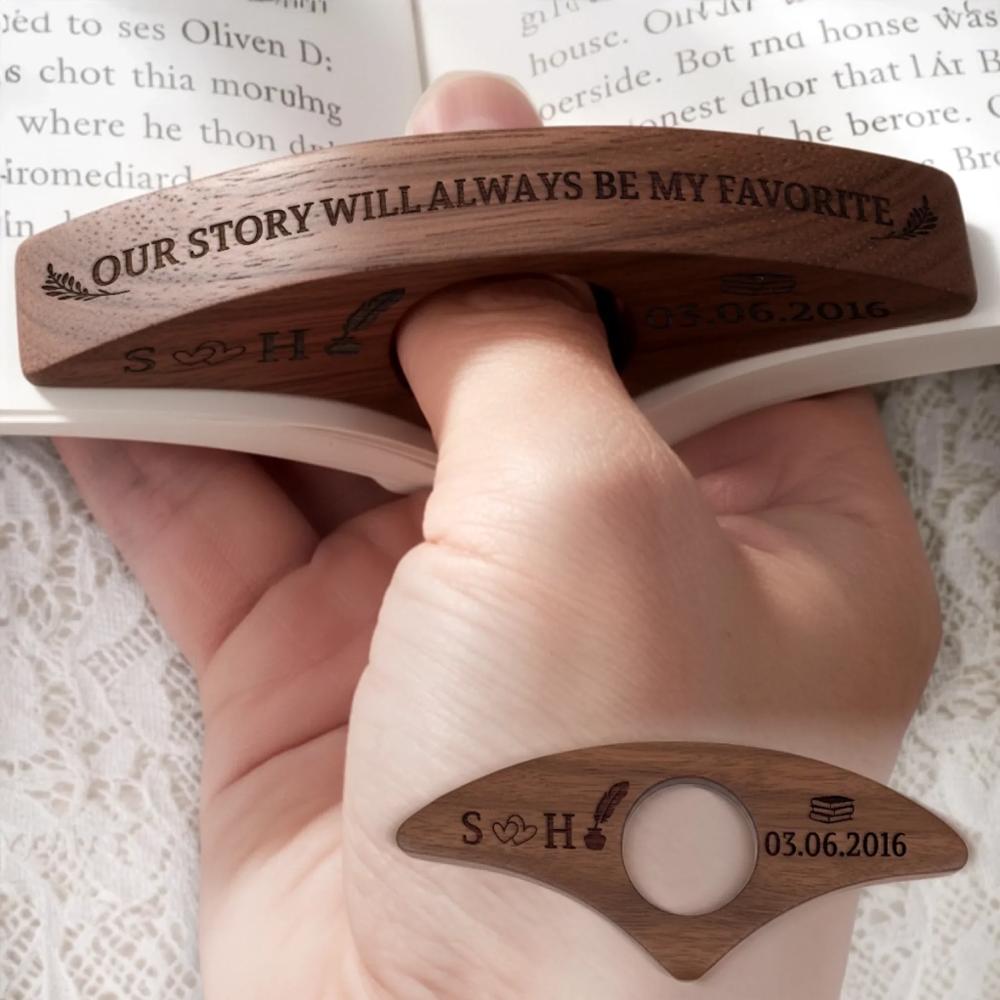 Custom Book Page Holder - Personalized Anniversary Christmas Wedding Gifts For Husband And Wife, Book Lovers, Bookworms - Our Love Reads Like Poetry - Image 5