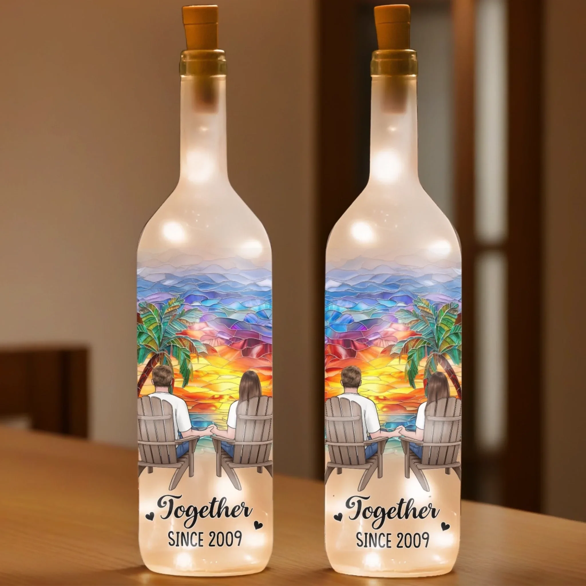 Custom Bottle Lamp - Personalized Anniversary Wedding Gifts For Husband And Wife, Him And Her - Love Shines Bright At Sunset - Image 3