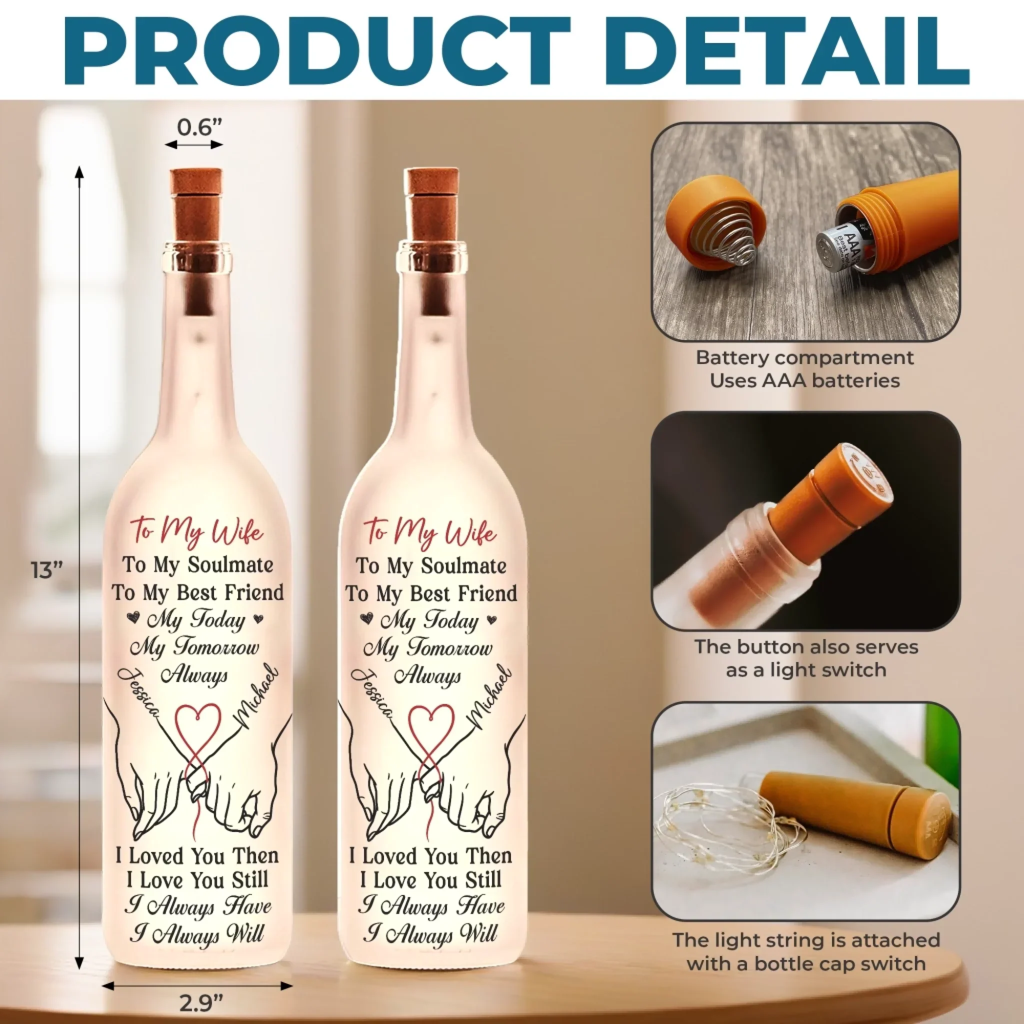 Custom Bottle Lamp - Personalized Anniversary Wedding Gifts For Husband And Wife, Him And Her - Our Love Glows Forever - Image 5