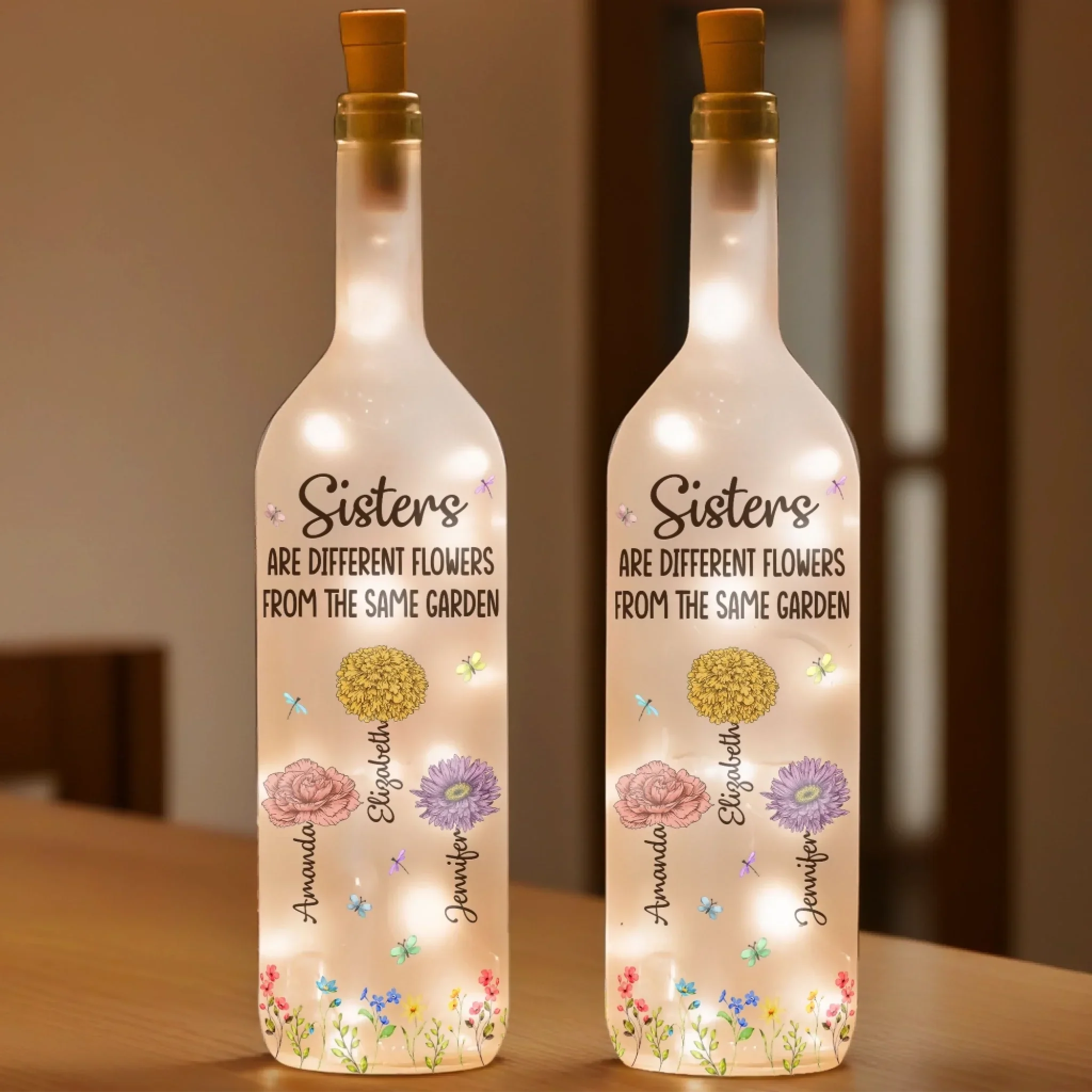 Custom Bottle Lamp - Personalized Best Friend Birthday Gifts For Women - One Garden, Many Colorful Blooms - Image 3