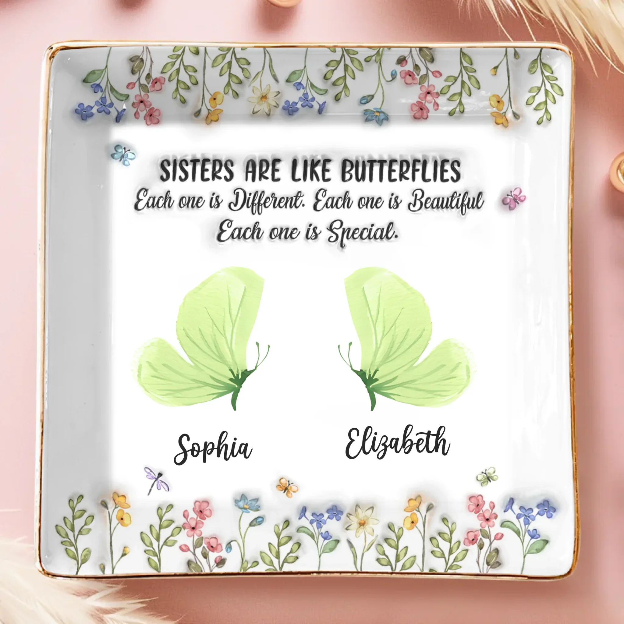 Custom Butterfly Full-Print Jewelry Dish - Personalized Best Friend Birthday Gifts For Women, Besties, Sisters, BFF  - Friends Are Flowers That Never Fade - Image 2
