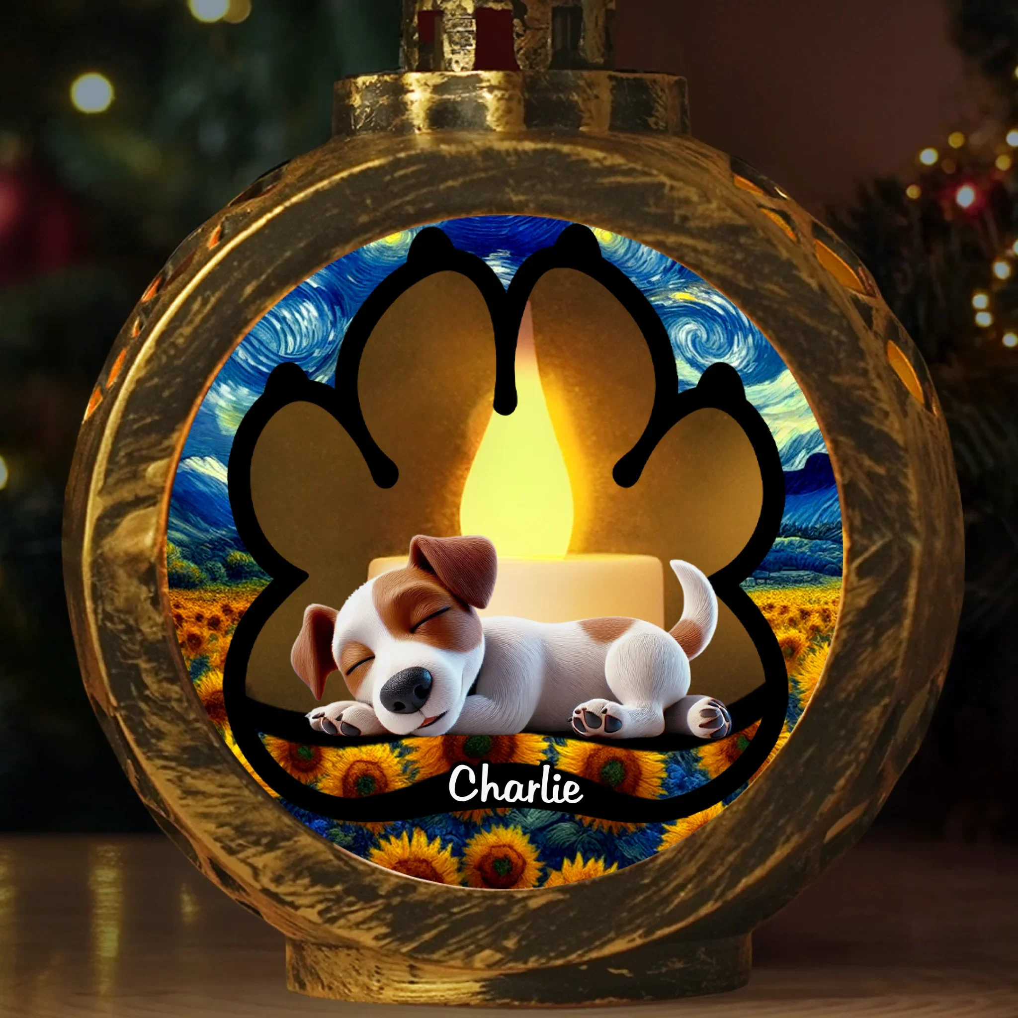 Custom Candlelight Lantern Ornament - Personalized Pet Christmas Memorial Sympathy Gifts For Dogs - Paw Prints Live In Our Hearts - Image 2