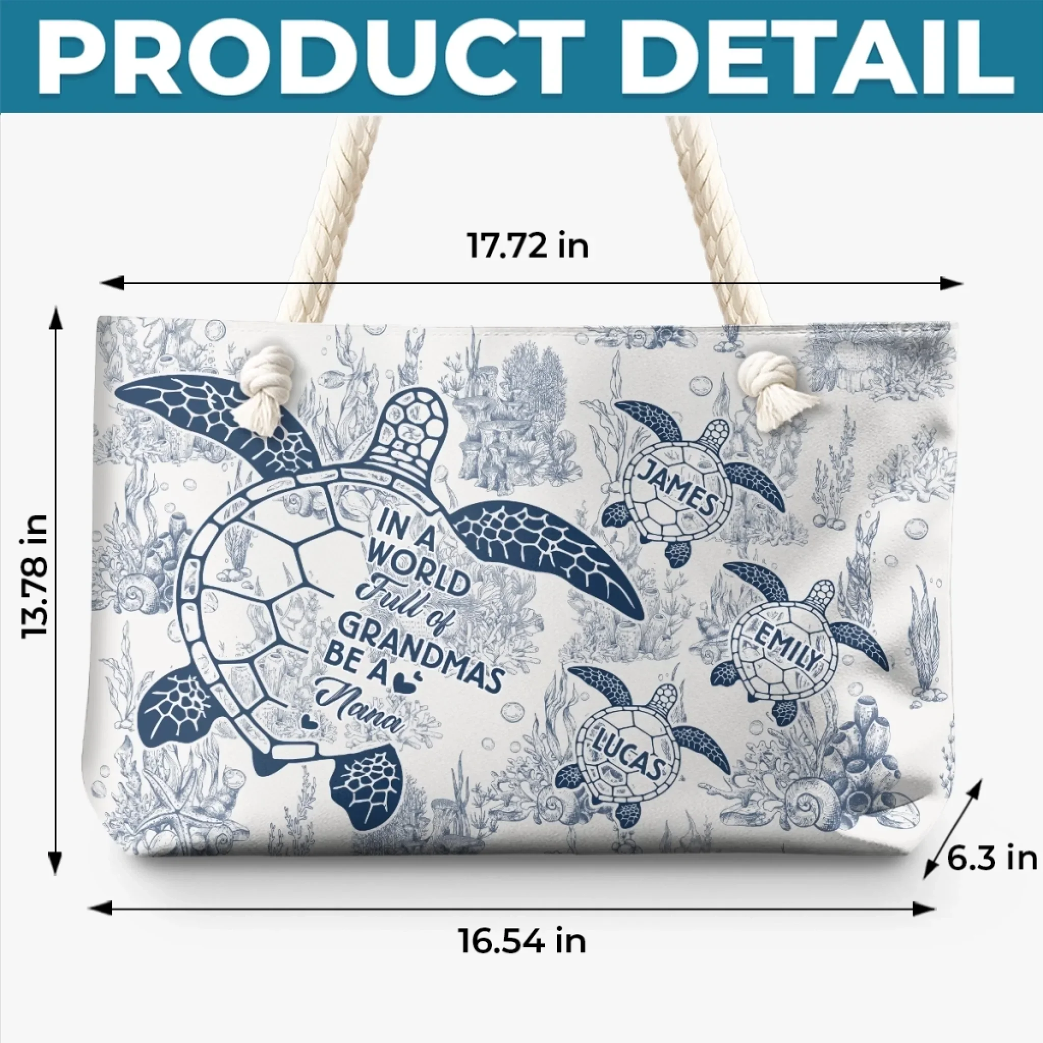 Custom Canvas Beach Bag - Personalized Summer Vacation And Travel Gifts For Women, Grandma - Turtle Crew Needs A Nana - Image 5