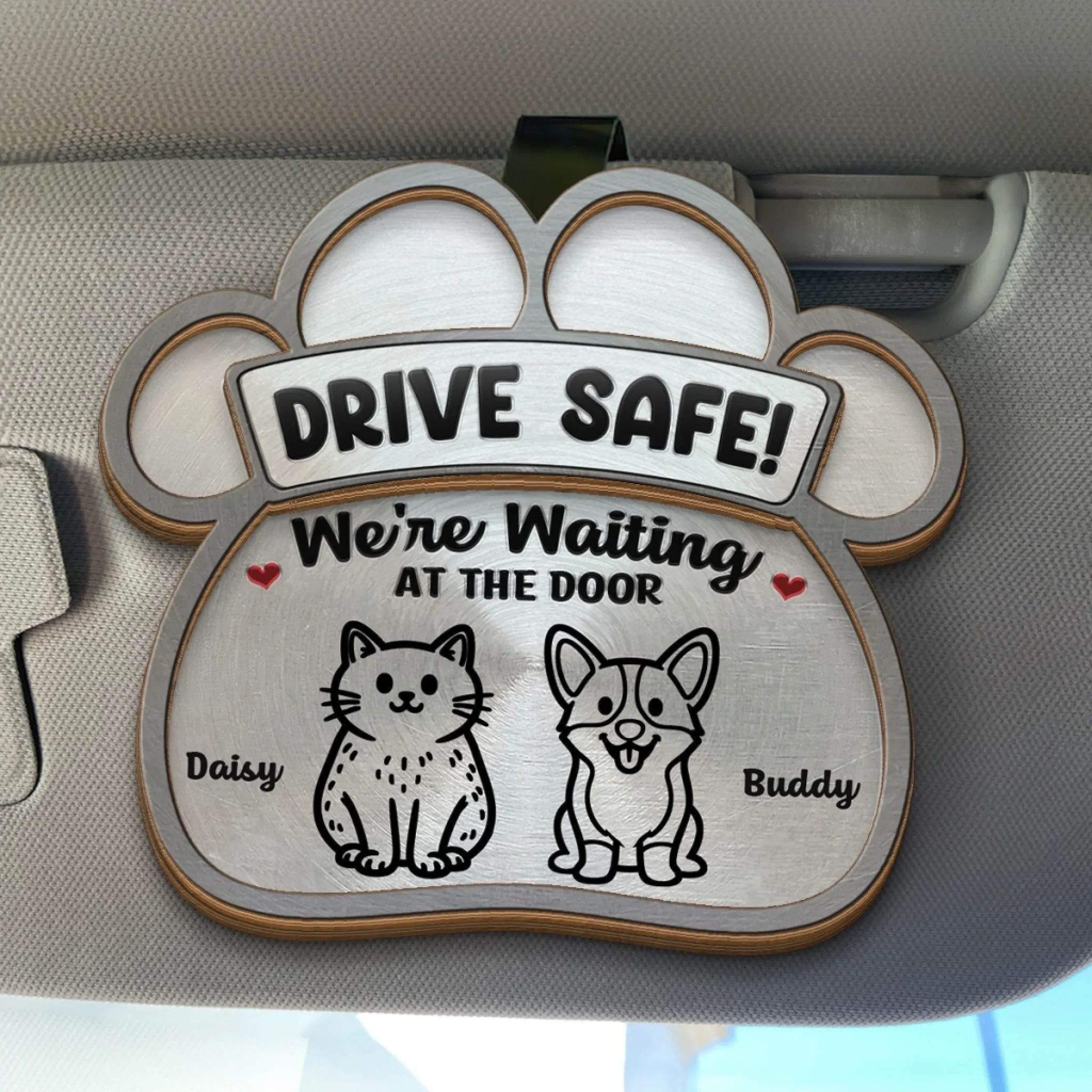 Custom Car Visor Clip - Personalized Birthday Gifts For Dog Cat Lovers, Dog Dad And Mom, Cat Owners - Drive Safe, Love Waits