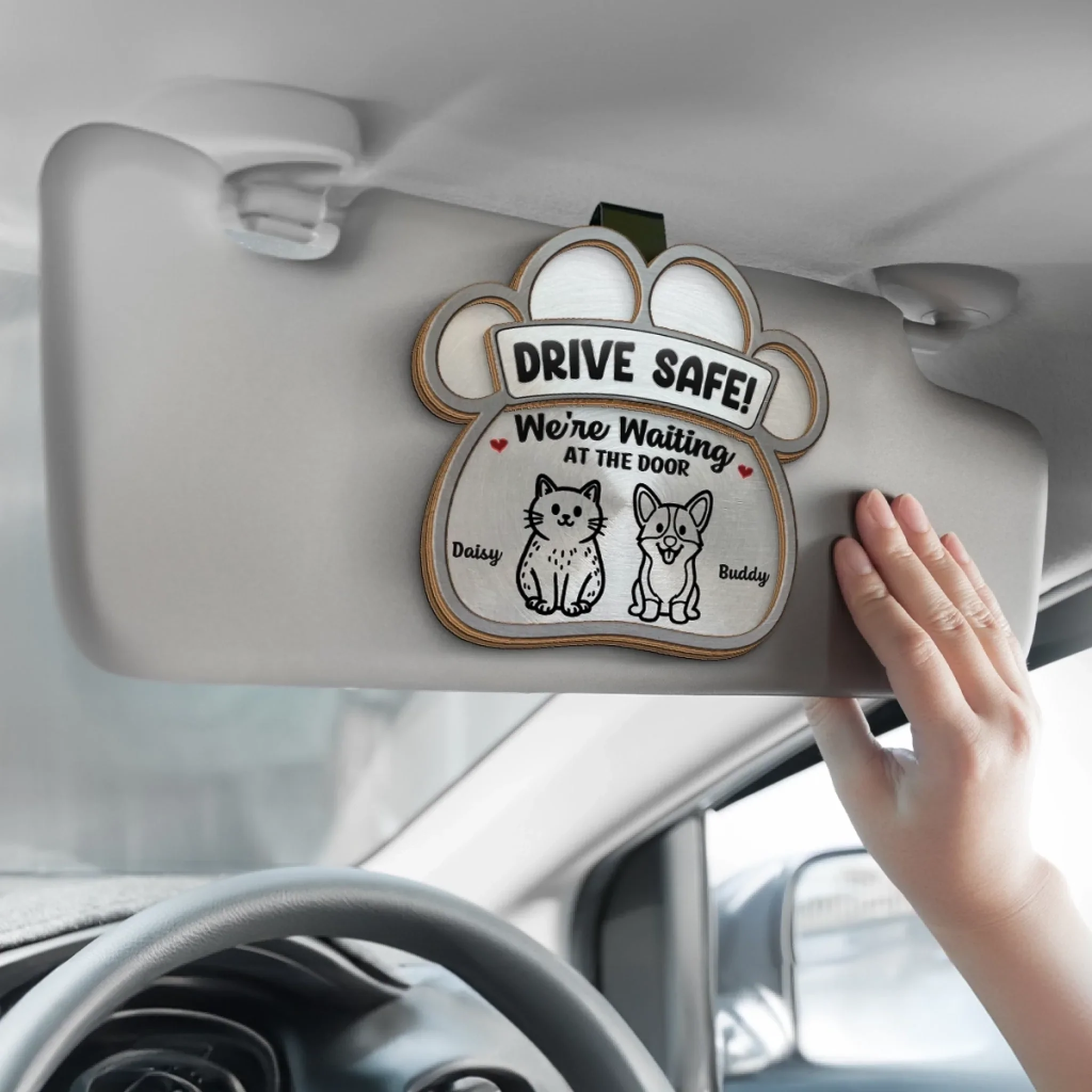 Custom Car Visor Clip - Personalized Birthday Gifts For Dog Cat Lovers, Dog Dad And Mom, Cat Owners - Drive Safe, Love Waits - Image 4