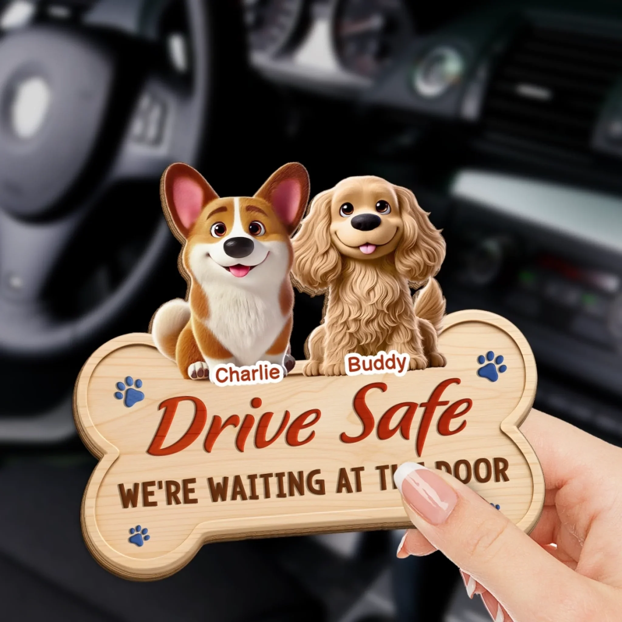 Custom Car Visor Clip - Personalized Birthday Gifts For Dog Lovers, Dog Dad And Mom - My Dog Is Waiting - Image 3