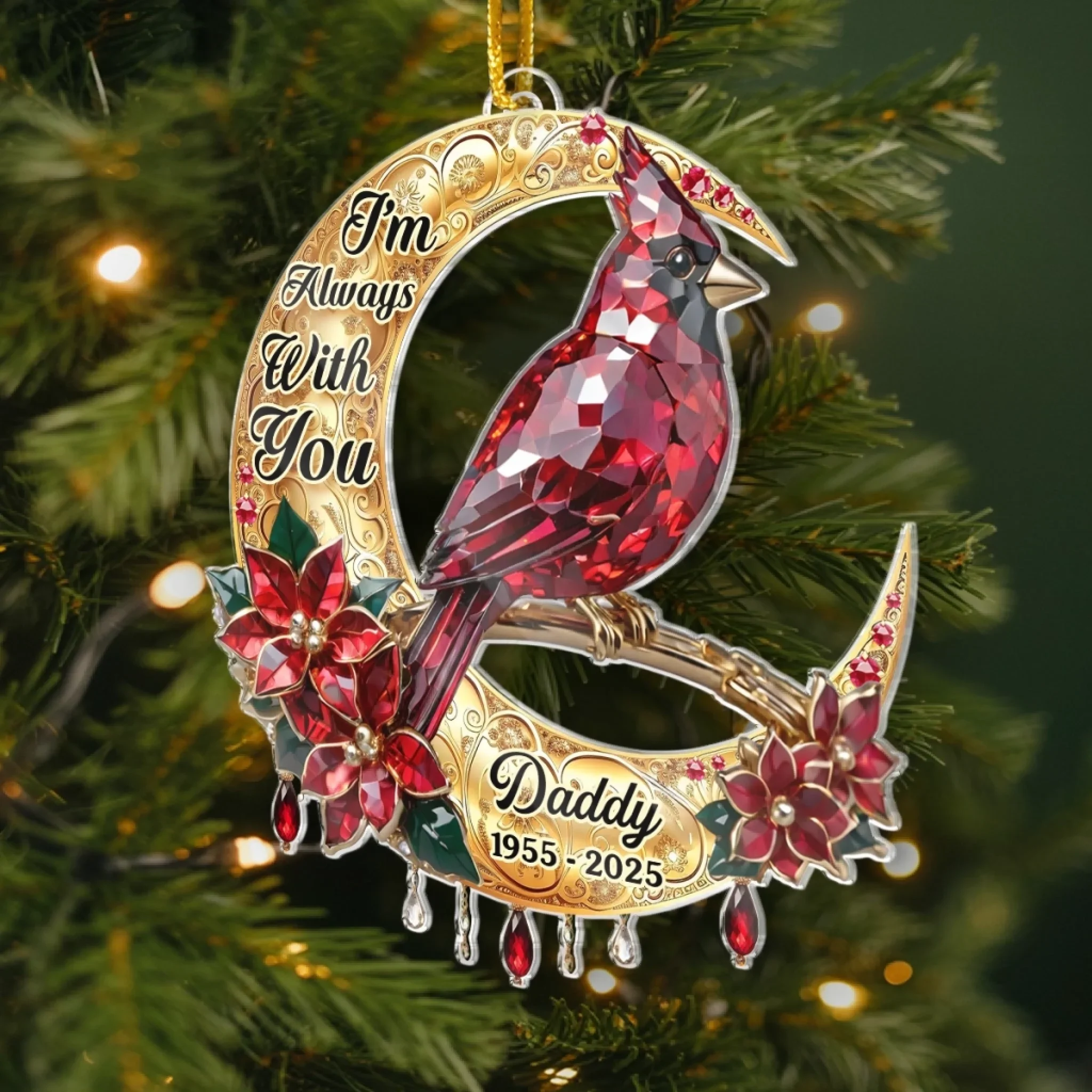 Custom Cardinal Acrylic Ornament - Personalized Christmas Memorial Sympathy Gifts For Loss Of Mom, Dad - Always In My Heart Forever Near - Image 3