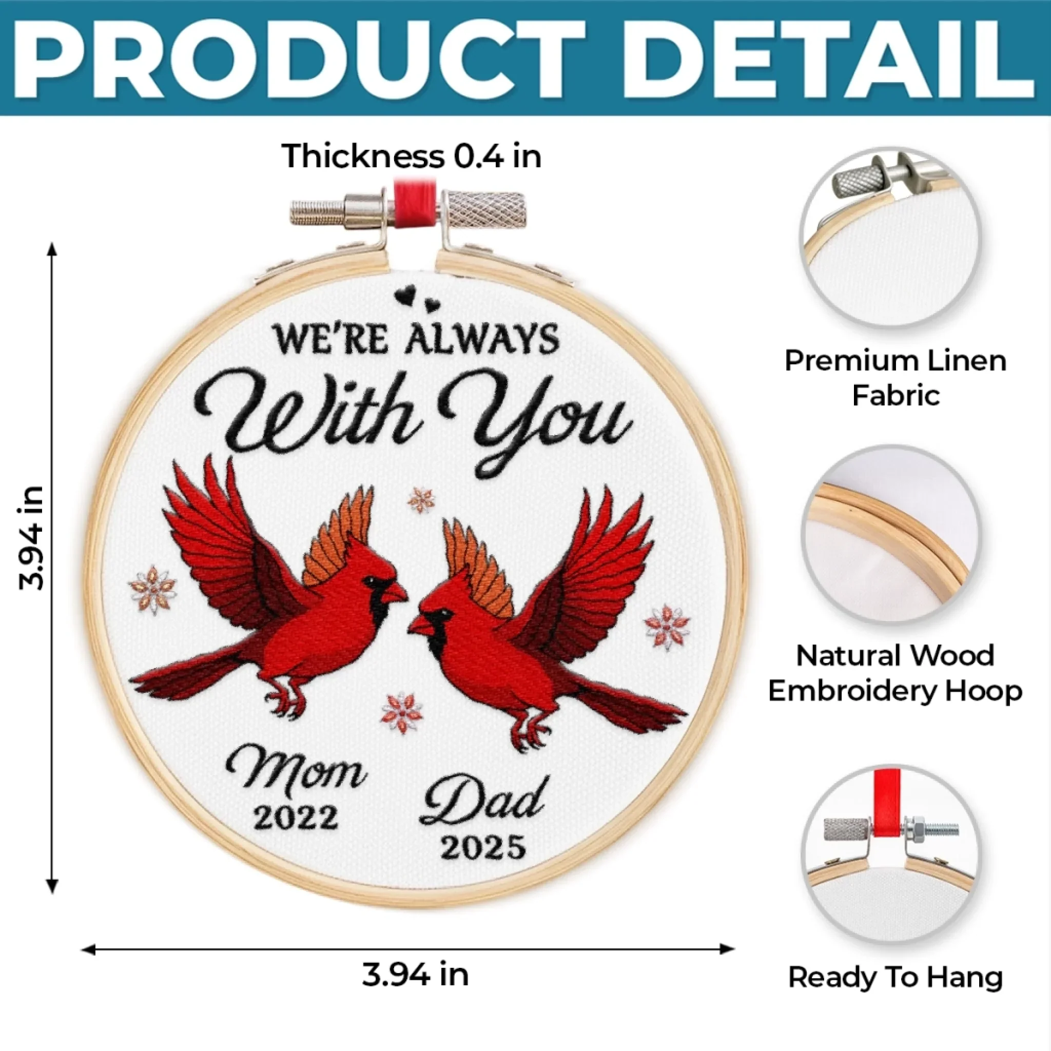 Custom Cardinal Embroidered Ornament - Personalized Christmas Memorial Sympathy Gifts For Loss Of Mom, Dad - Forever In The Warmth Of Love - Image 5