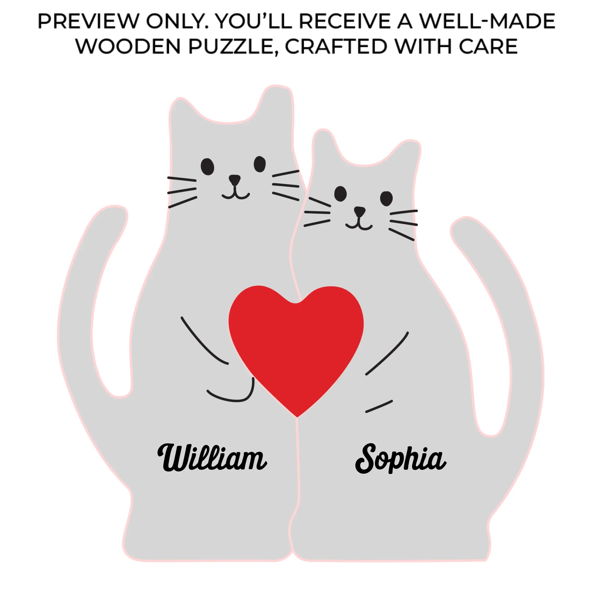 Custom Cat Shaped Wooden Art Puzzle - Personalized Anniversary Wedding Gifts For Husband And Wife, Him And Her - You’re The Purr To My Meow - Image 2
