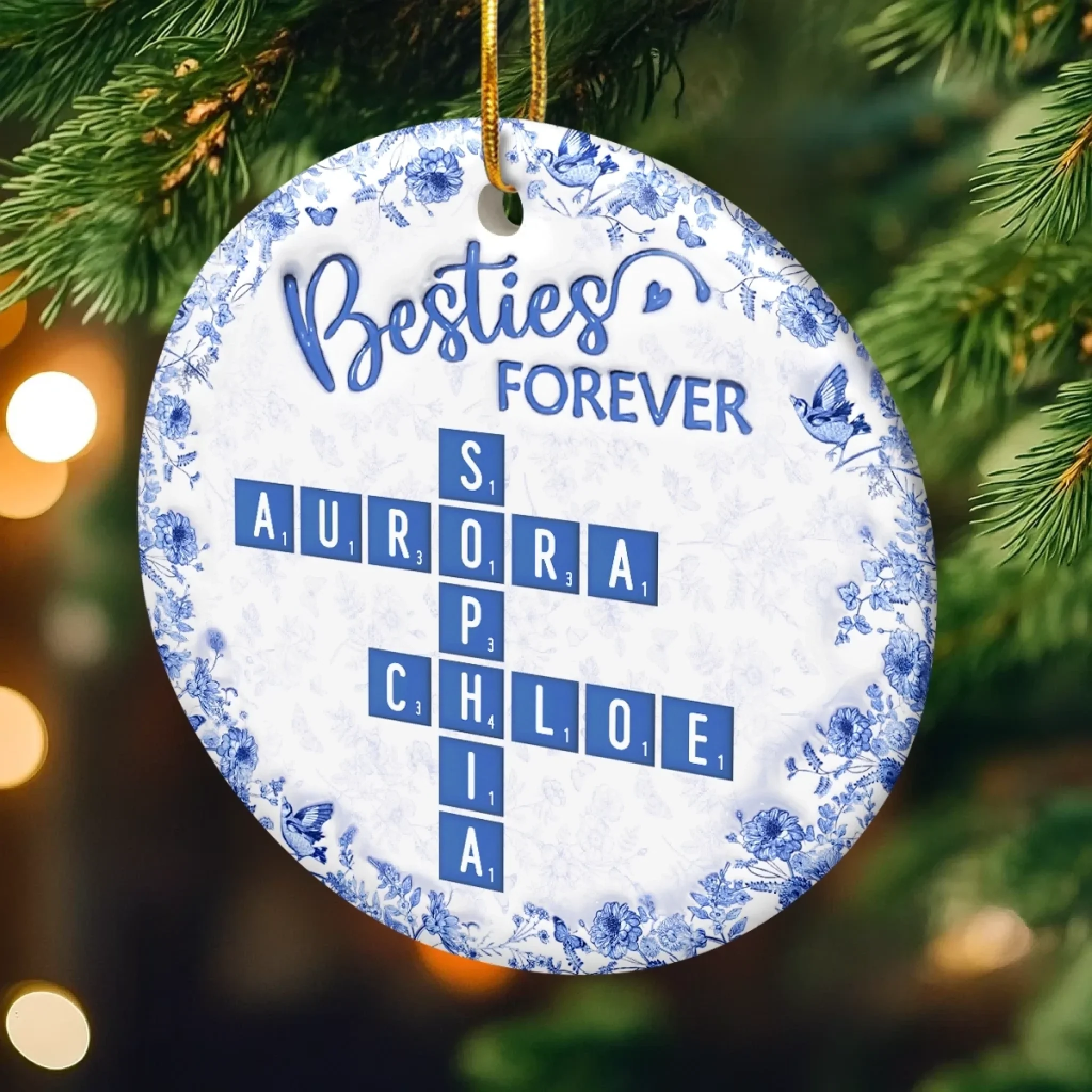 Custom Scrabble Ceramic Ornament - Personalized Best Friend Birthday Gifts For Women, Besties, Sisters, BFF - Tied Together In Every Way - Image 4