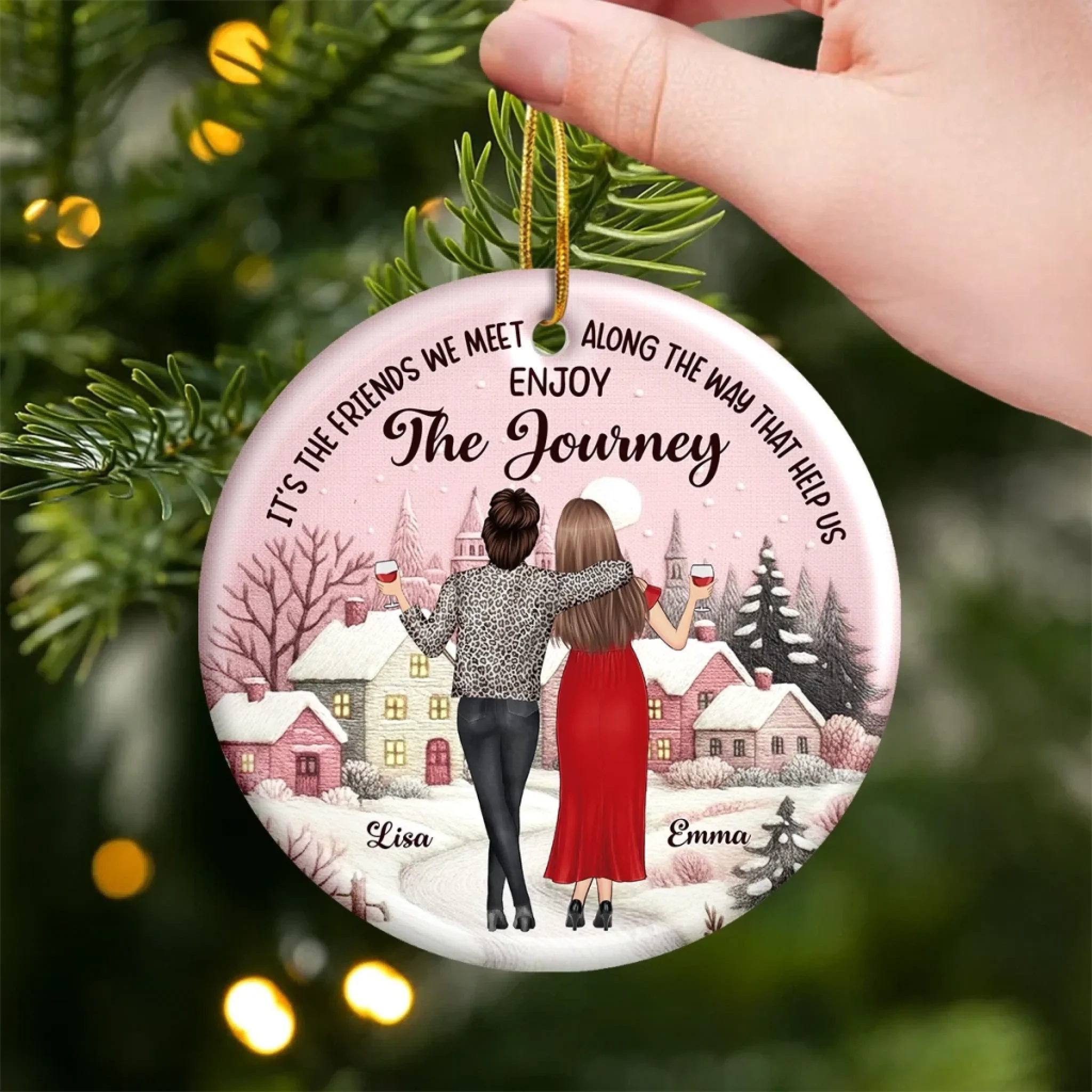Custom Ceramic Ornament - Personalized Best Friend Christmas Birthday Gifts For Women, Besties, Sisters, BFF - Laughing All The Way Together - Image 3