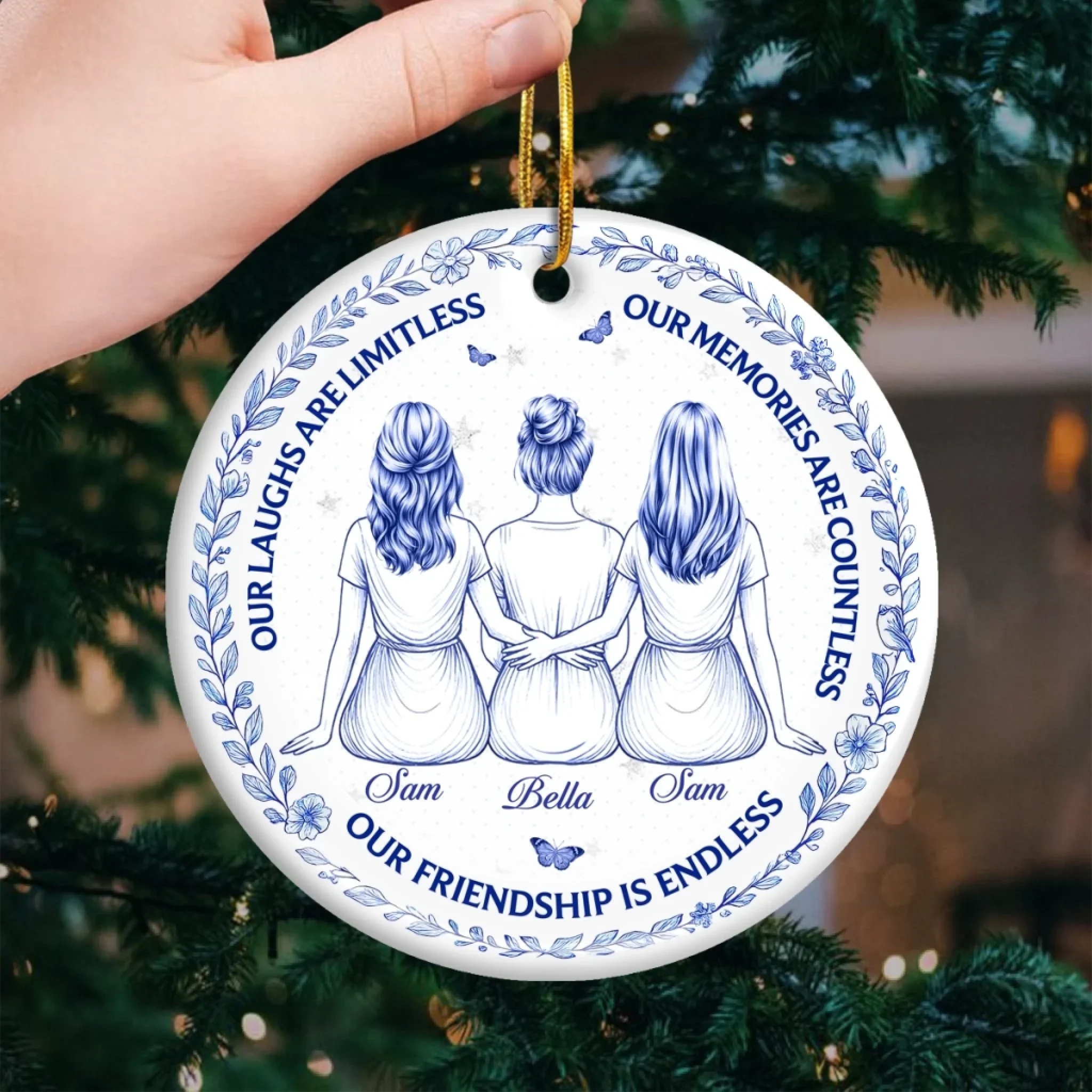 Custom Ceramic Ornament - Personalized Best Friend Christmas Birthday Gifts For Women, Besties, Sisters, BFF - Our Friendship Is Endless - Image 3