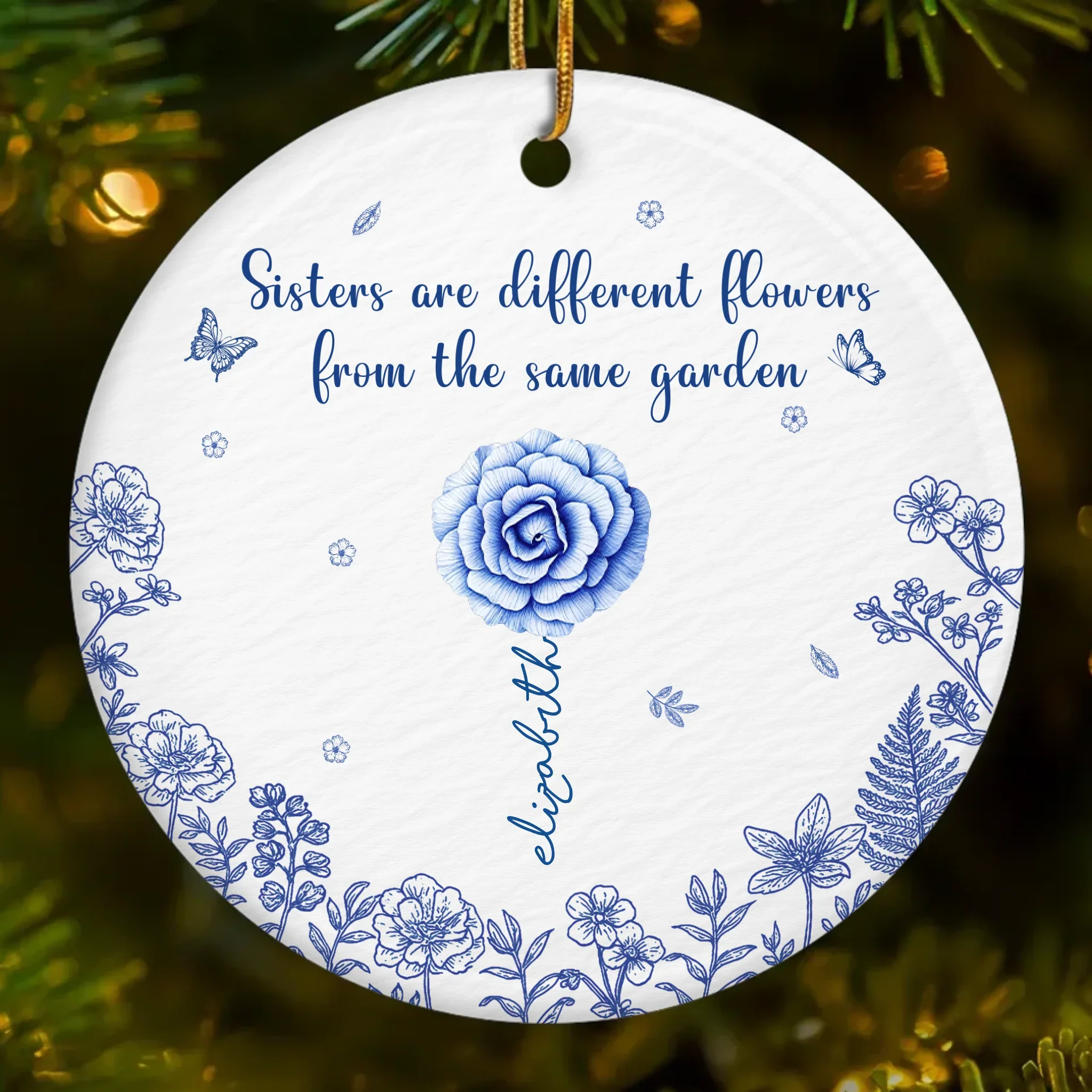 Custom Ceramic Ornament - Personalized Best Friend Christmas Birthday Gifts For Women, Besties, Sisters, BFF - Sisters Bloom From the Same Roots - Image 2