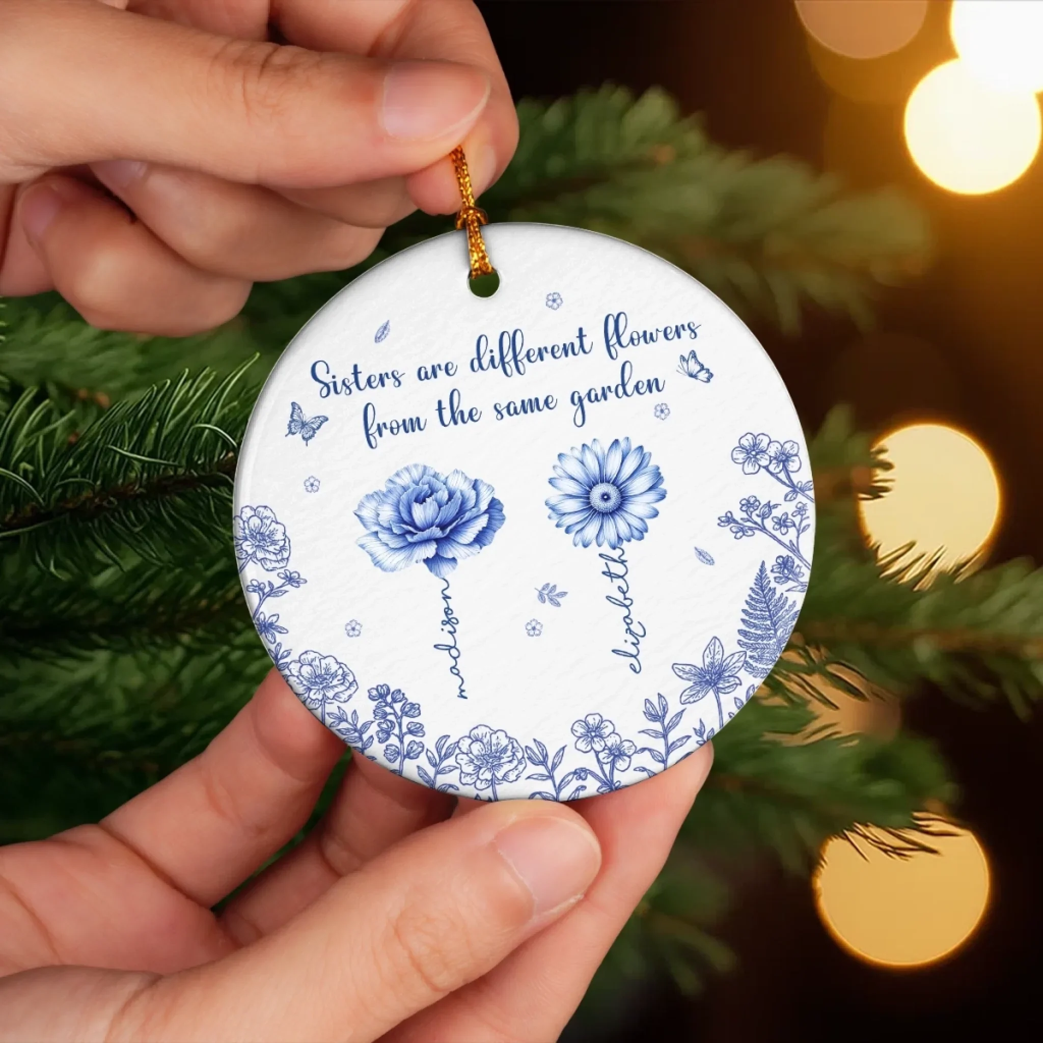 Custom Ceramic Ornament - Personalized Best Friend Christmas Birthday Gifts For Women, Besties, Sisters, BFF - Sisters Bloom From the Same Roots - Image 5